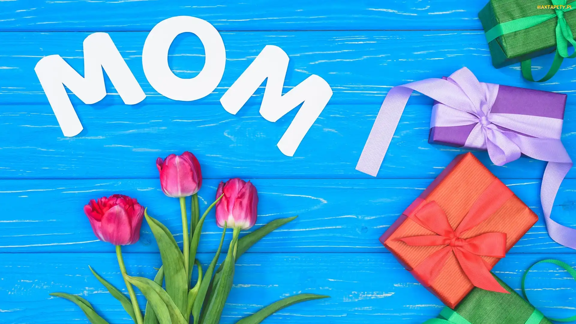 Mama, Mom, Tulipany, Dzień Matki, Prezenty, Napis