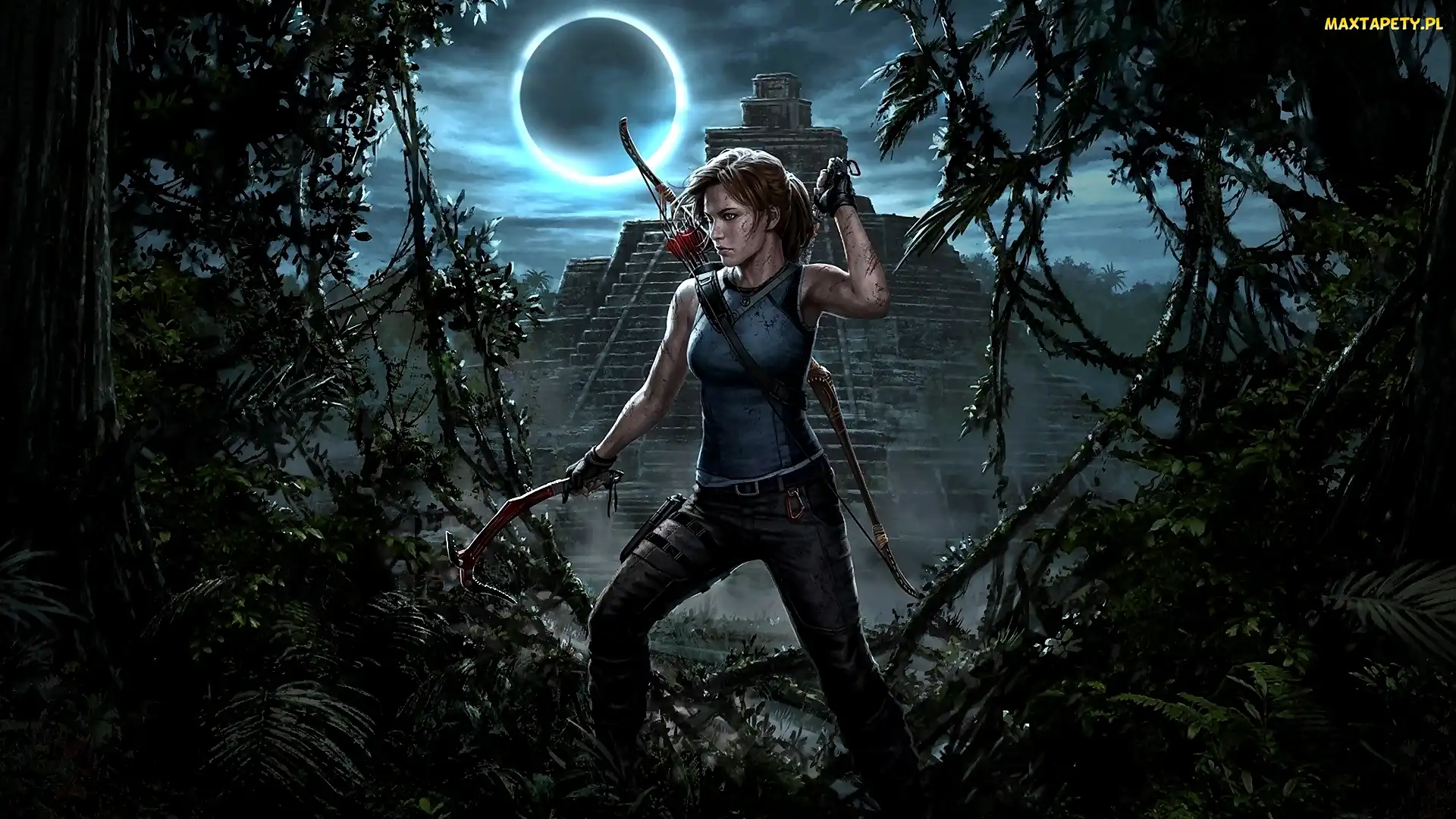 Shadow of the Tomb Raider, Księżyc
, Noc, Lara Croft, Gra