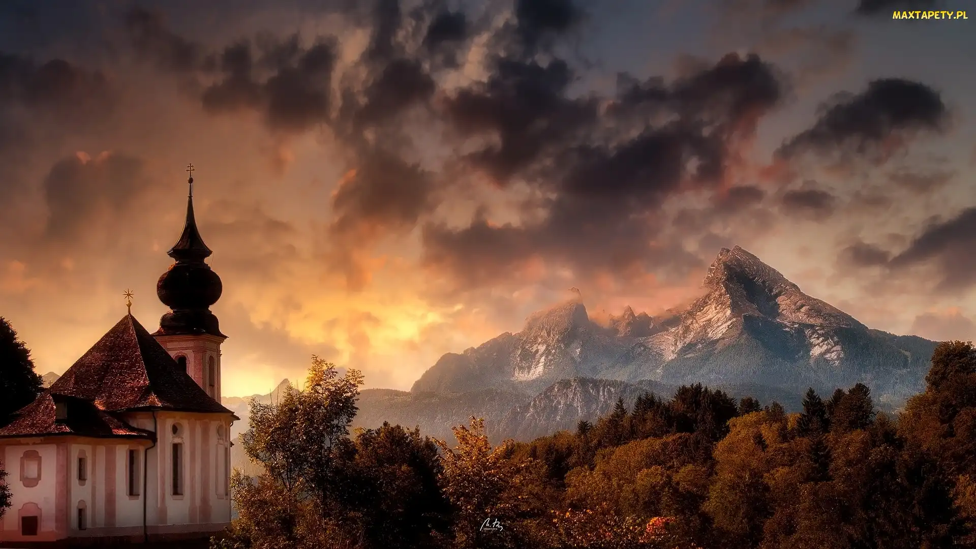 Sanktuarium Maria Gern, Niemcy, Kościół, Bawaria, Alpy Salzburskie, Berchtesgaden, Drzewa, Góry