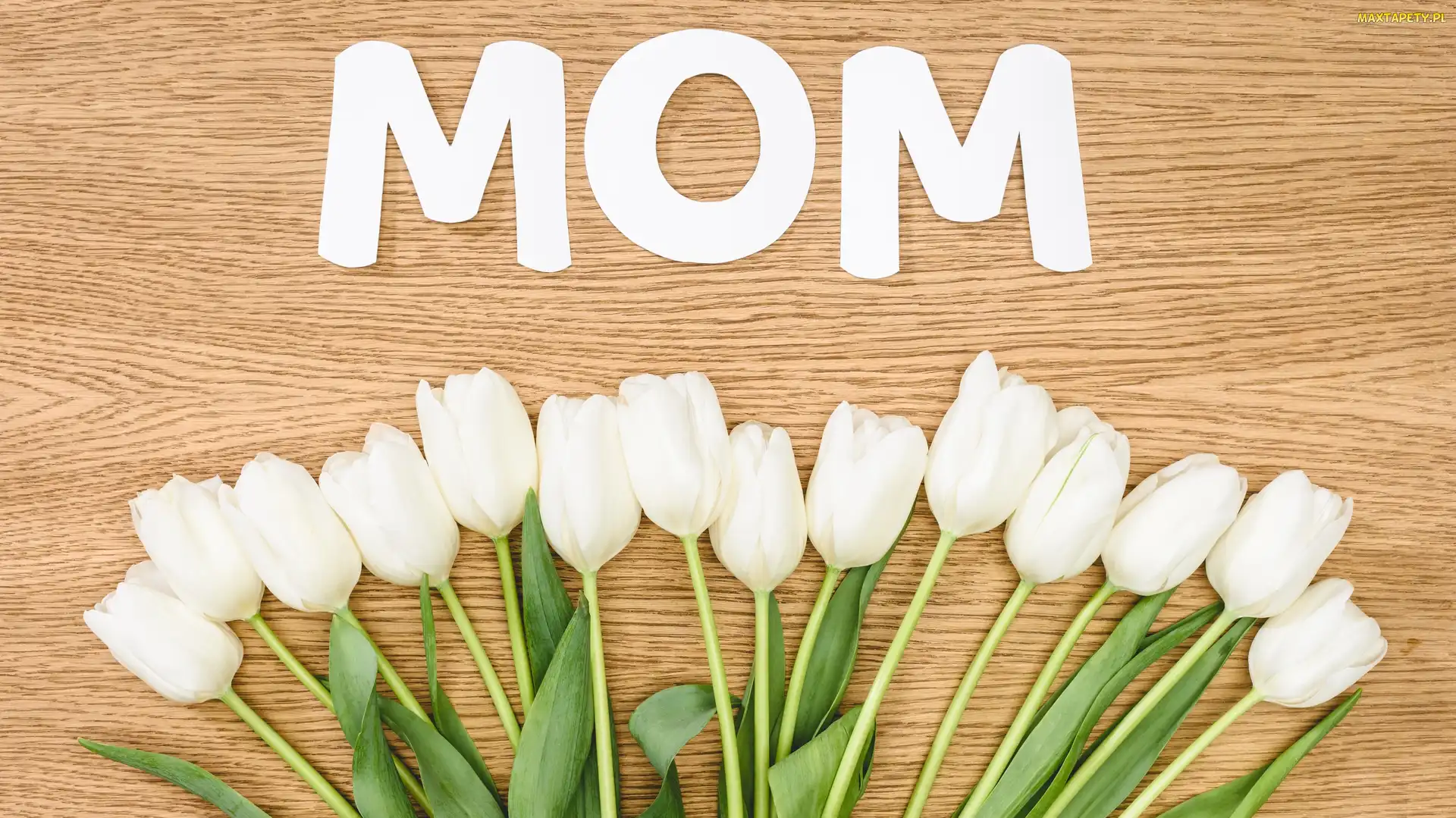 Dzień Matki, Mom, Białe, Blat, Napis, Kwiaty, Tulipany