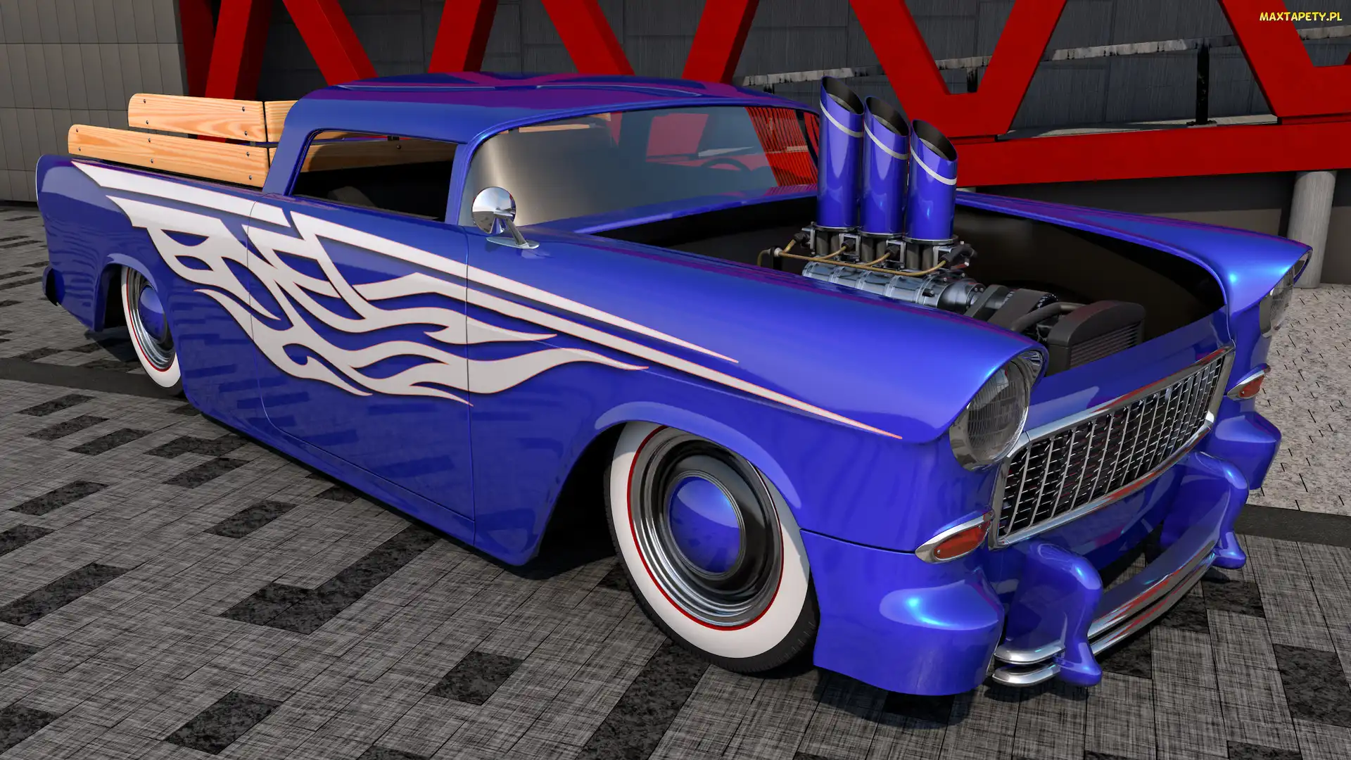 Zabytkowy, 1955, Chevrolet Bel Air Nomad Custom