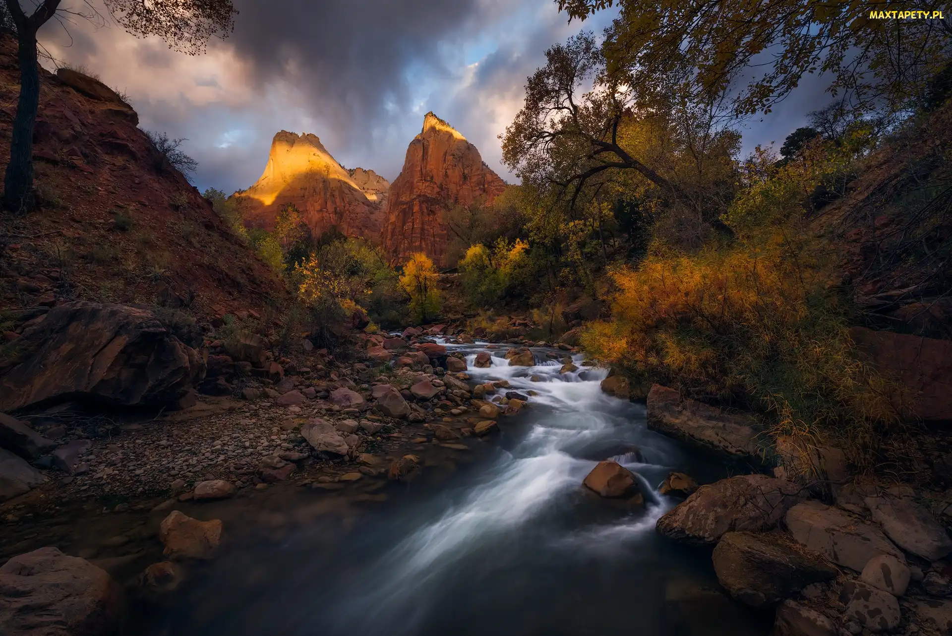 Stany Zjednoczone, Stan Utah, Rzeka Virgin River, Góry, Skały, Park Narodowy Zion