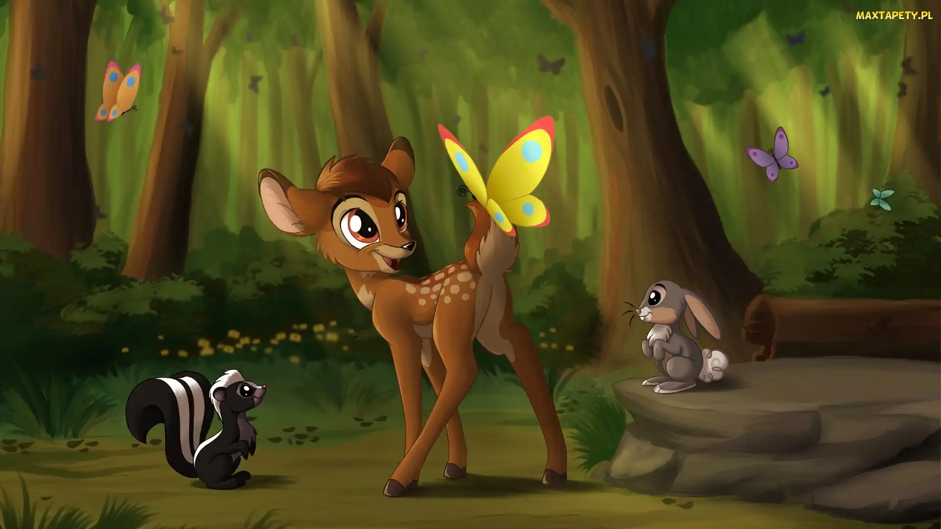 Film animowany, Skunks, Bajka, Jelonek, Motyle, Bambi, Las, Królik