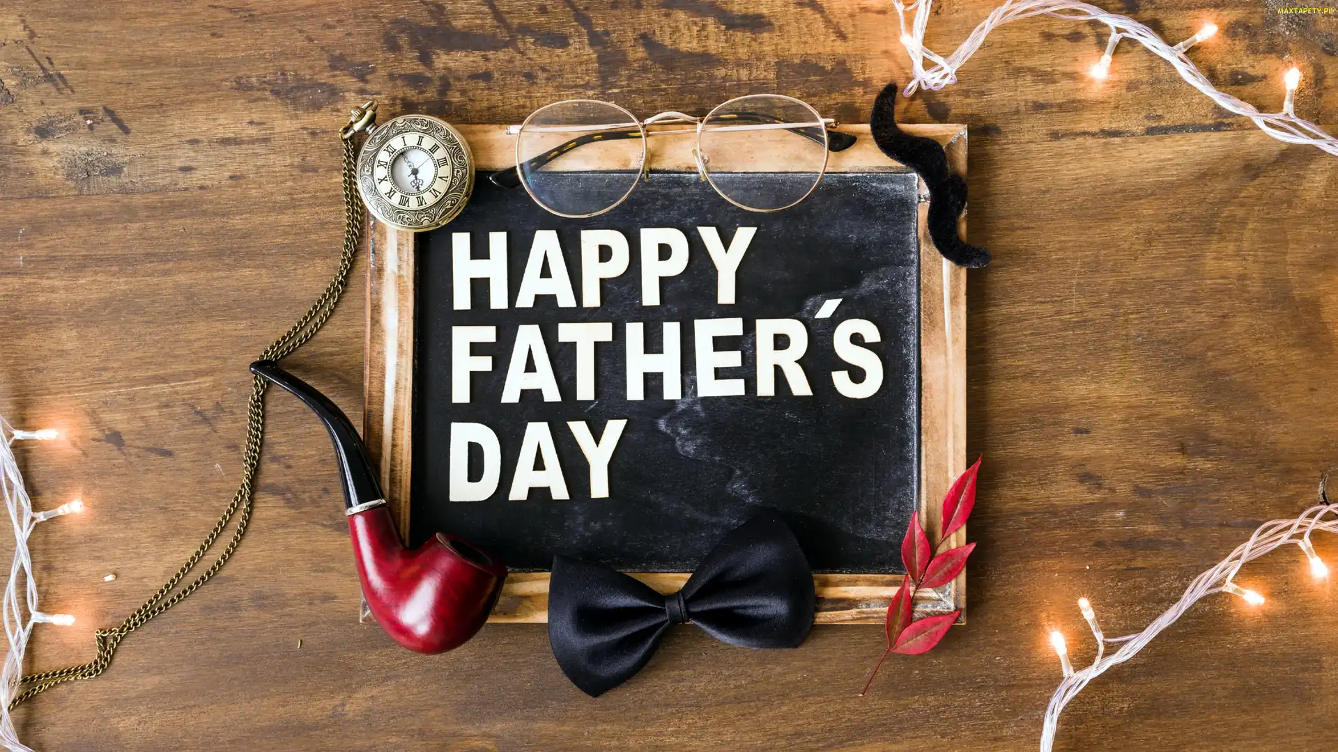 Okulary, Fajka, Tabliczka, Muszka, Happy Fathers Day, Dzień Ojca, Napis