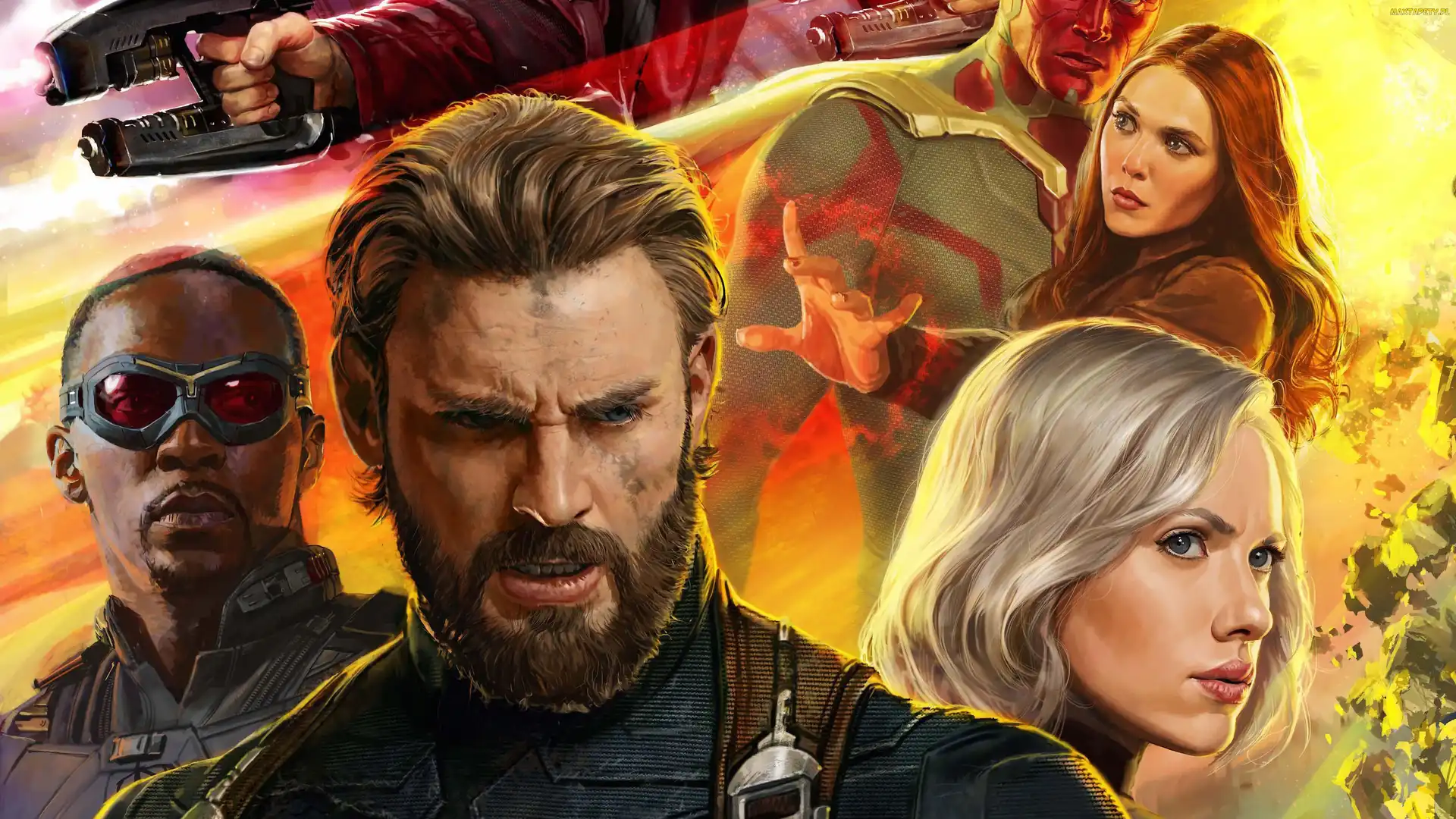 Avengers Wojna bez granic, Film, Elizabeth Olsen, Anthony Mackie, Chris Evans, Scarlett Johansson, Avengers Infinity War