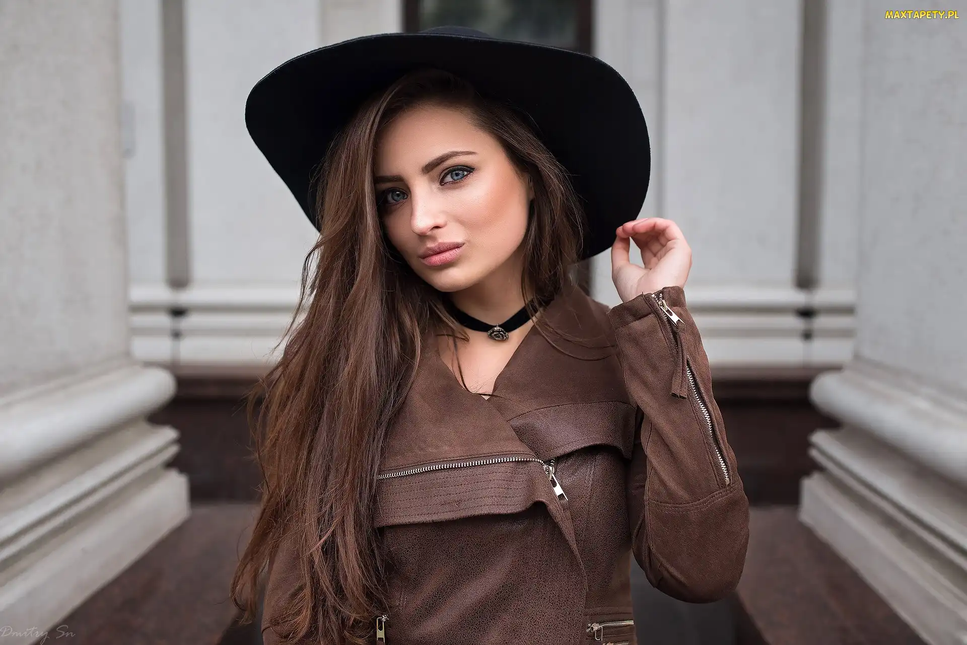 Kurtka, Skórzana, Modelka, Kobieta, Veronika Avdeeva, Kapelusz