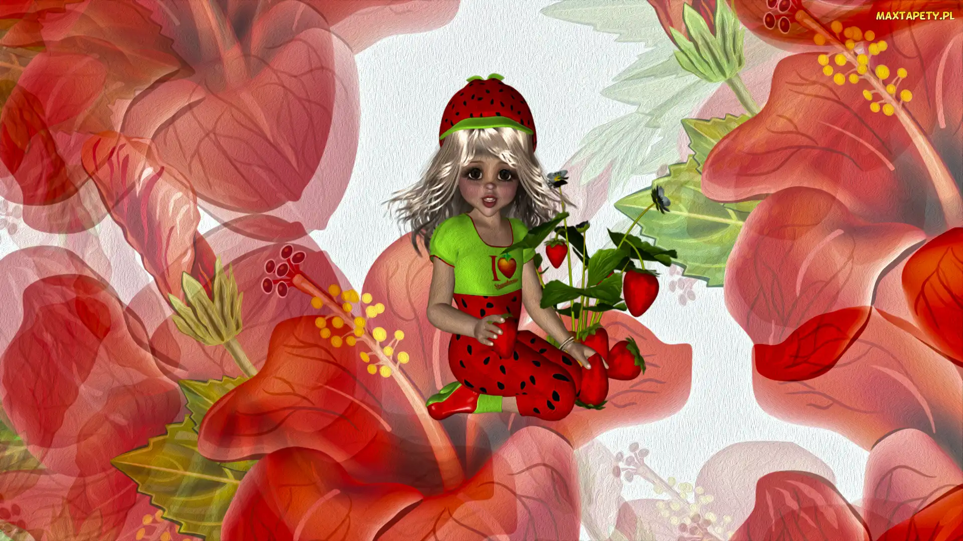 Grafika, Laleczka, Hibiskus, Kwiaty
