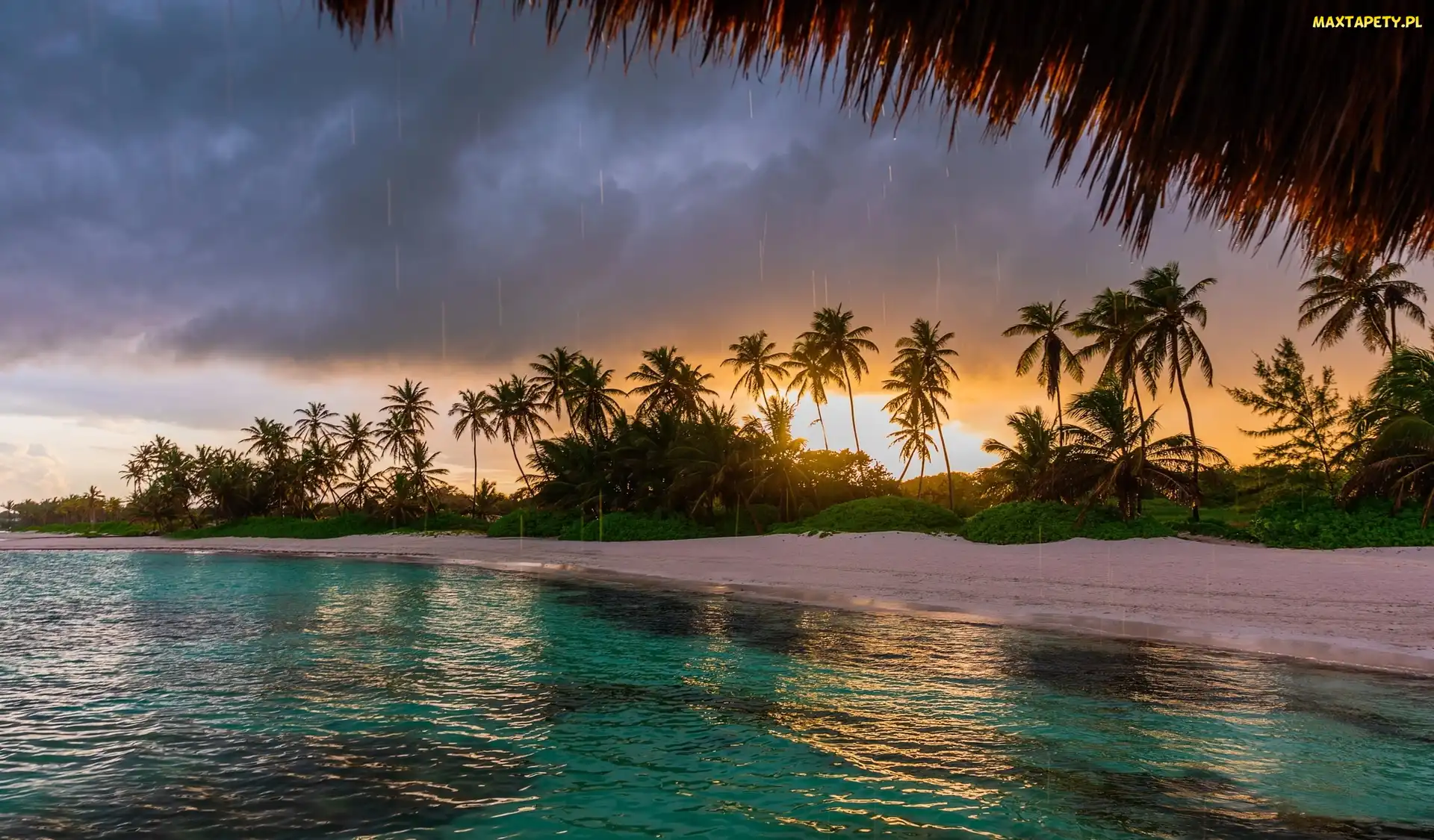 Plaża, Morze, Tropiki, Dominikana, Palmy, Deszcz, Przylądek Punta Cana