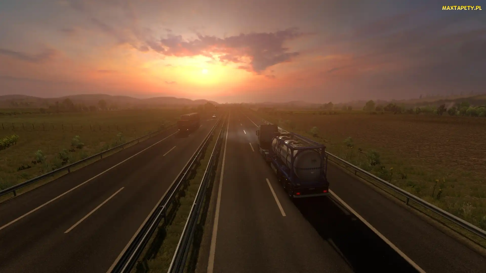 Ciężarówki, Autostrada, Euro Truck Simulator 2, Gra, ETS 2, Wschód słońca