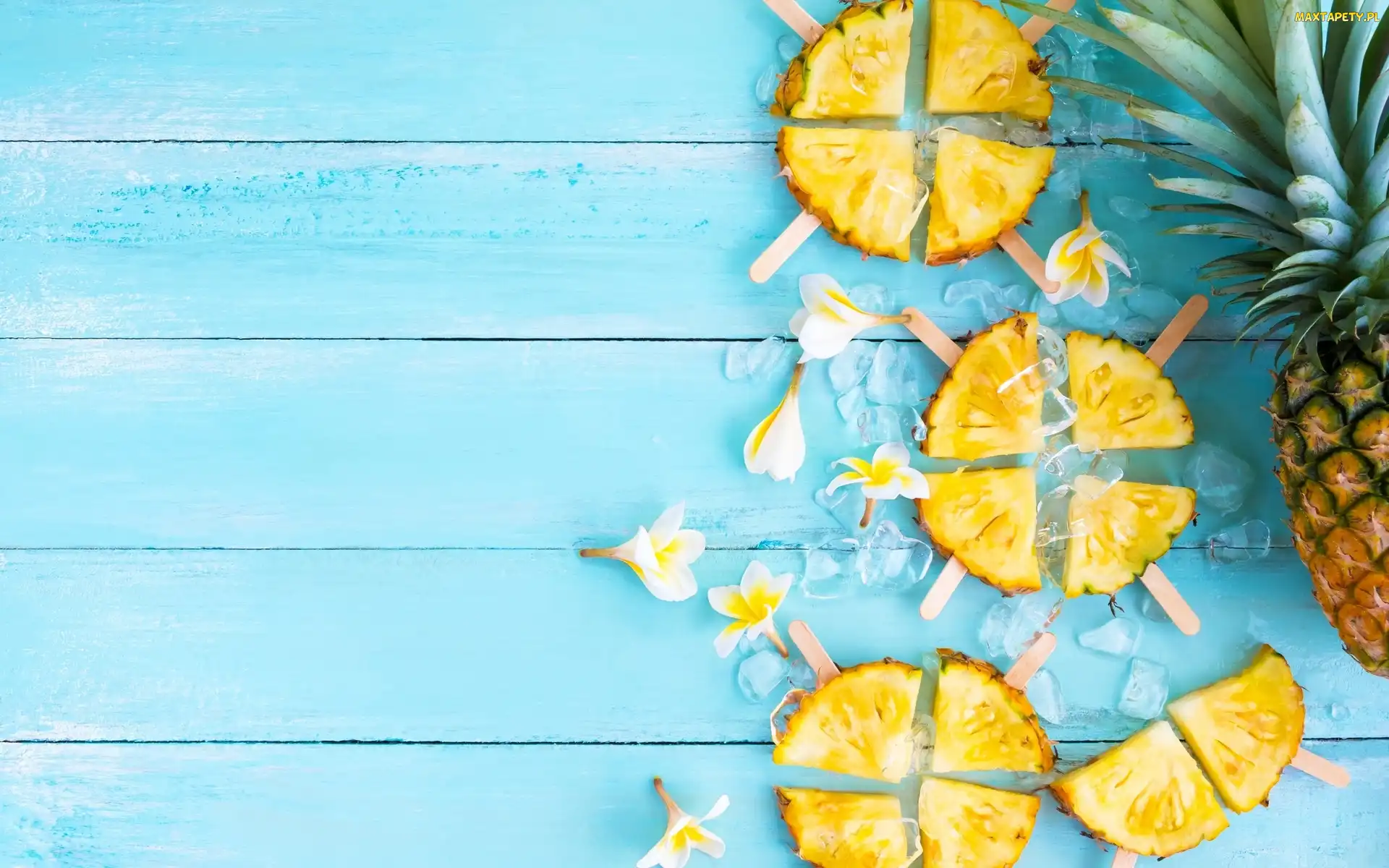 Plastry, Ananas, Lodu, Kwiaty, Plumeria, Kostki, Ćwiartki