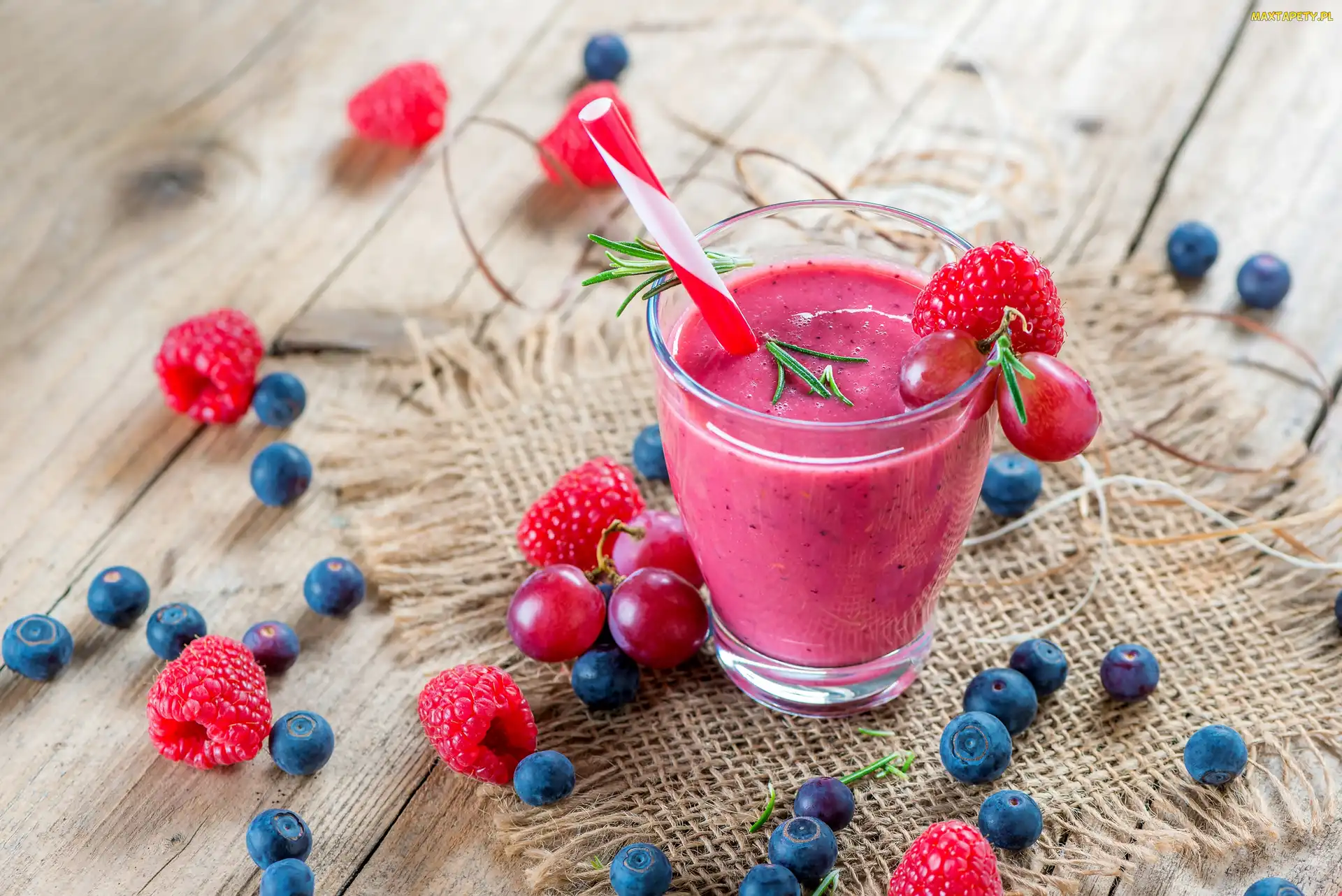 Szklanka, Sok, Smoothie, Napój, Maliny, Borówki