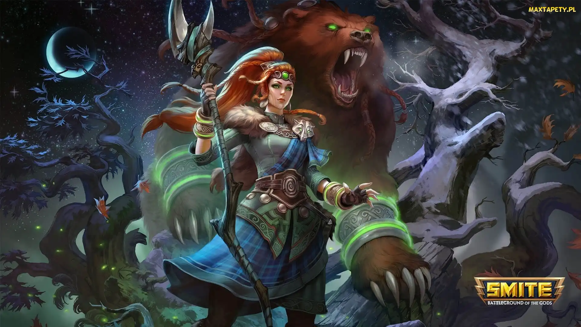 Niedźwiedź Gra Smite, Kobieta, Smite, Gra, Battleground Of The Gods, Noc
