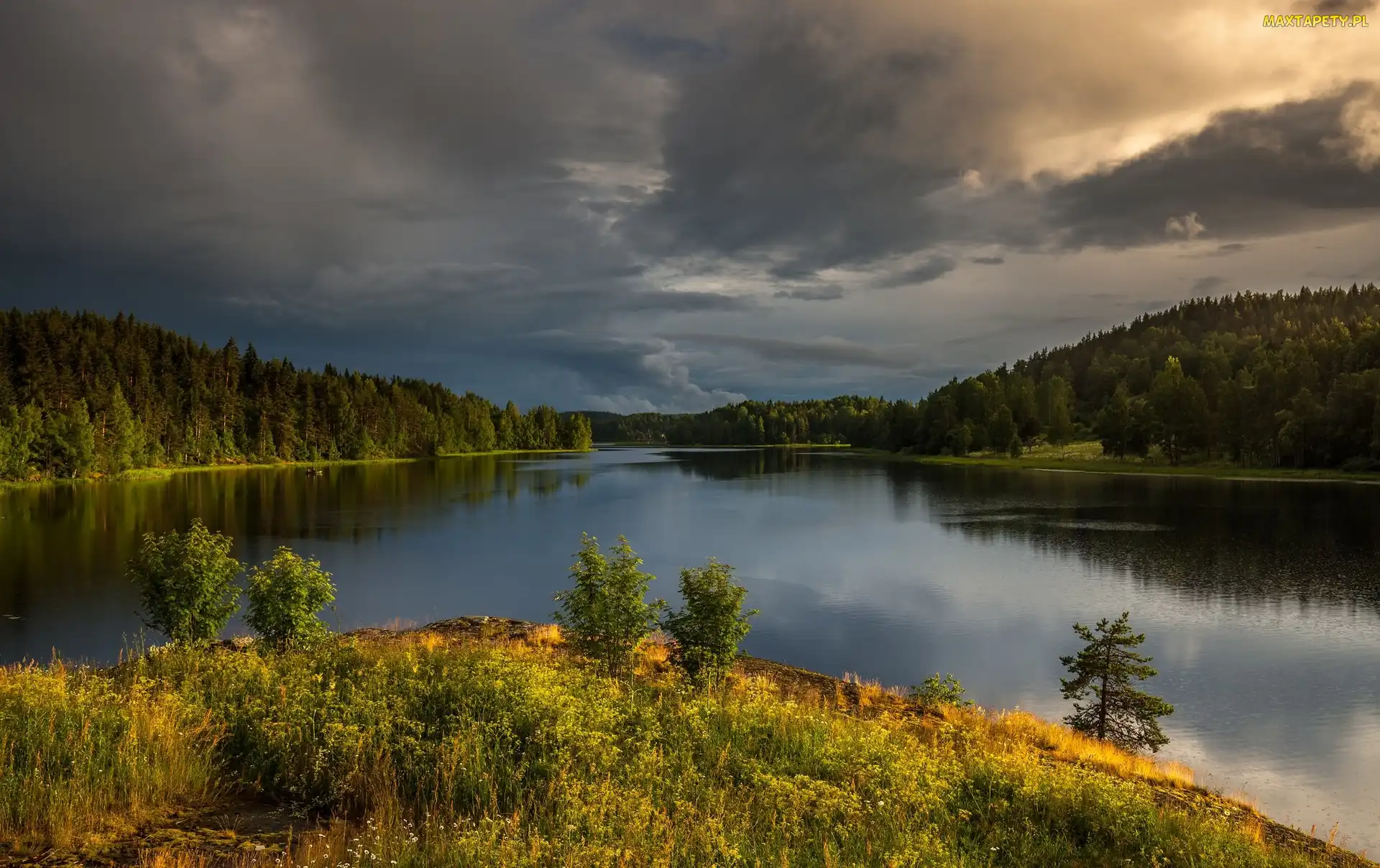 Obszar Lake District, Anglia, Jezioro Windermere, Kumbria, Niebo, Kraina Jezior, Chmury, Lasy
