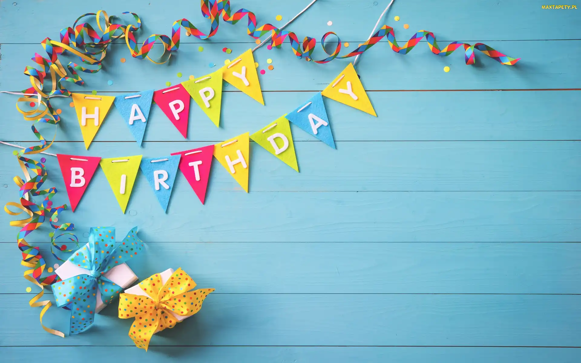 Życzenia, Prezenty, Happy Birthday, Serpentyny, Urodzinowe