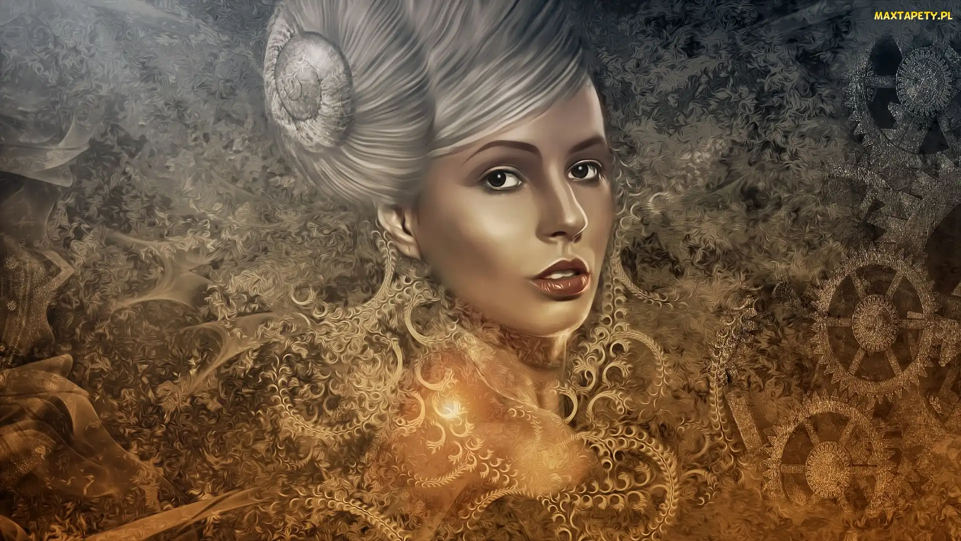 Kobieta, Muszla, Kok, Paintography