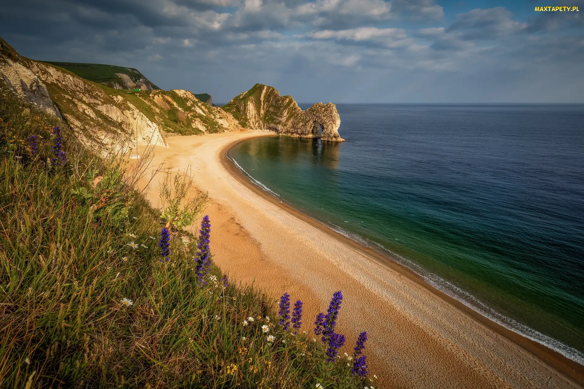 Hrabstwo Dorse, Plaża, Łuk wapienny Durdle Door, Anglia, Morze, Wybrzeże Jurajskie, Skały