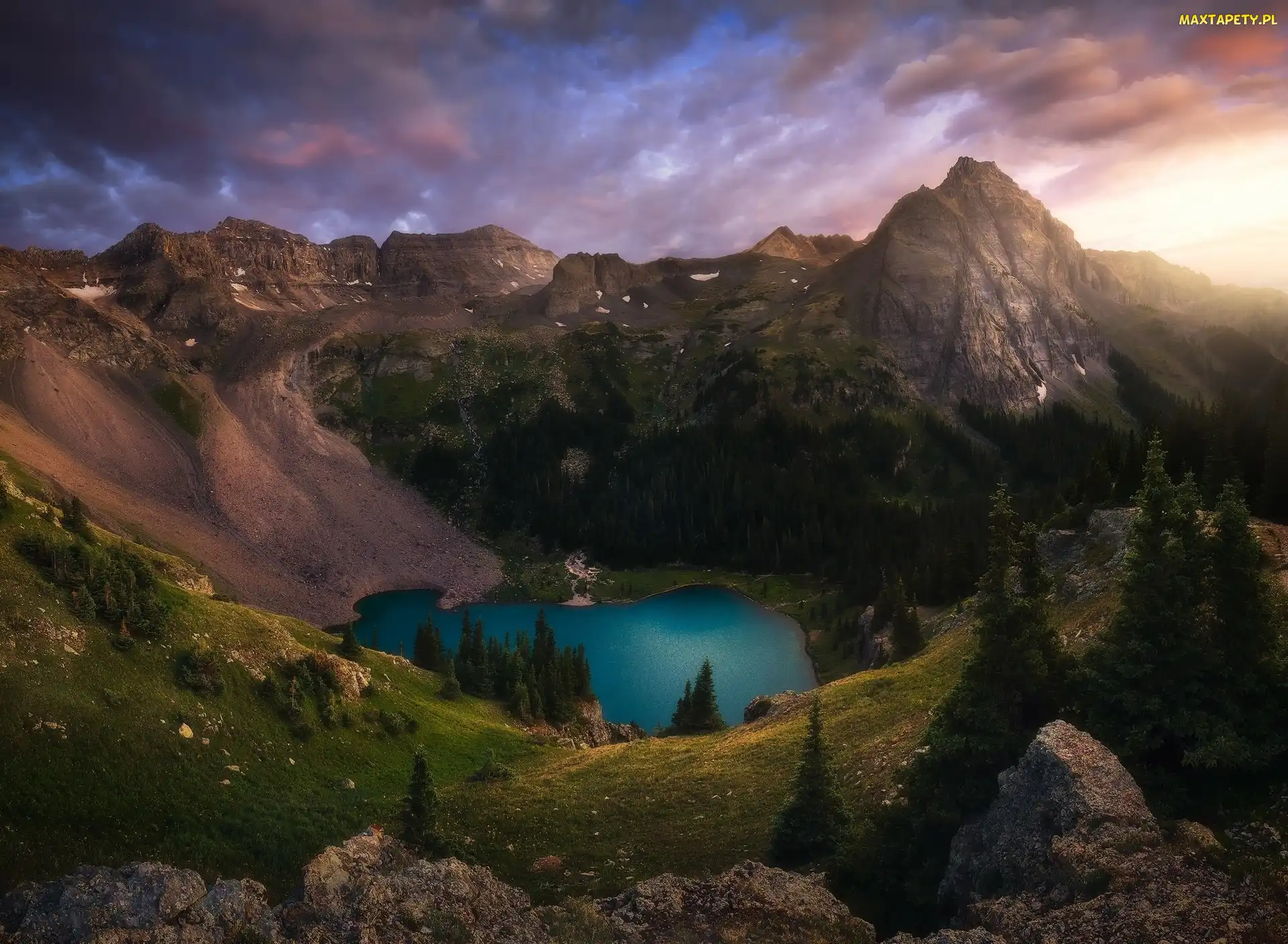 Rezerwat przyrody Alpine Lakes Wilderness, Góry, Stany Zjednoczone, Świt, Stan Waszyngton, Jezioro