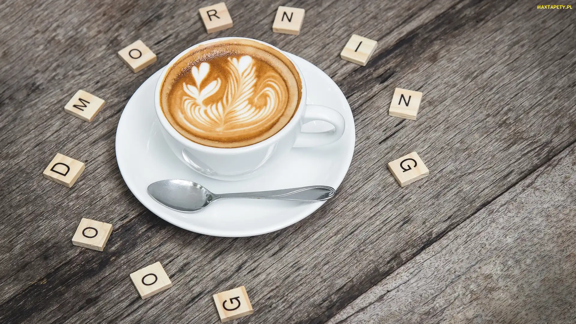 Cappuccino, Scrabble, Kawa, Łyżeczka, Good Morning, Filiżanka, Dzień dobry, Napis
