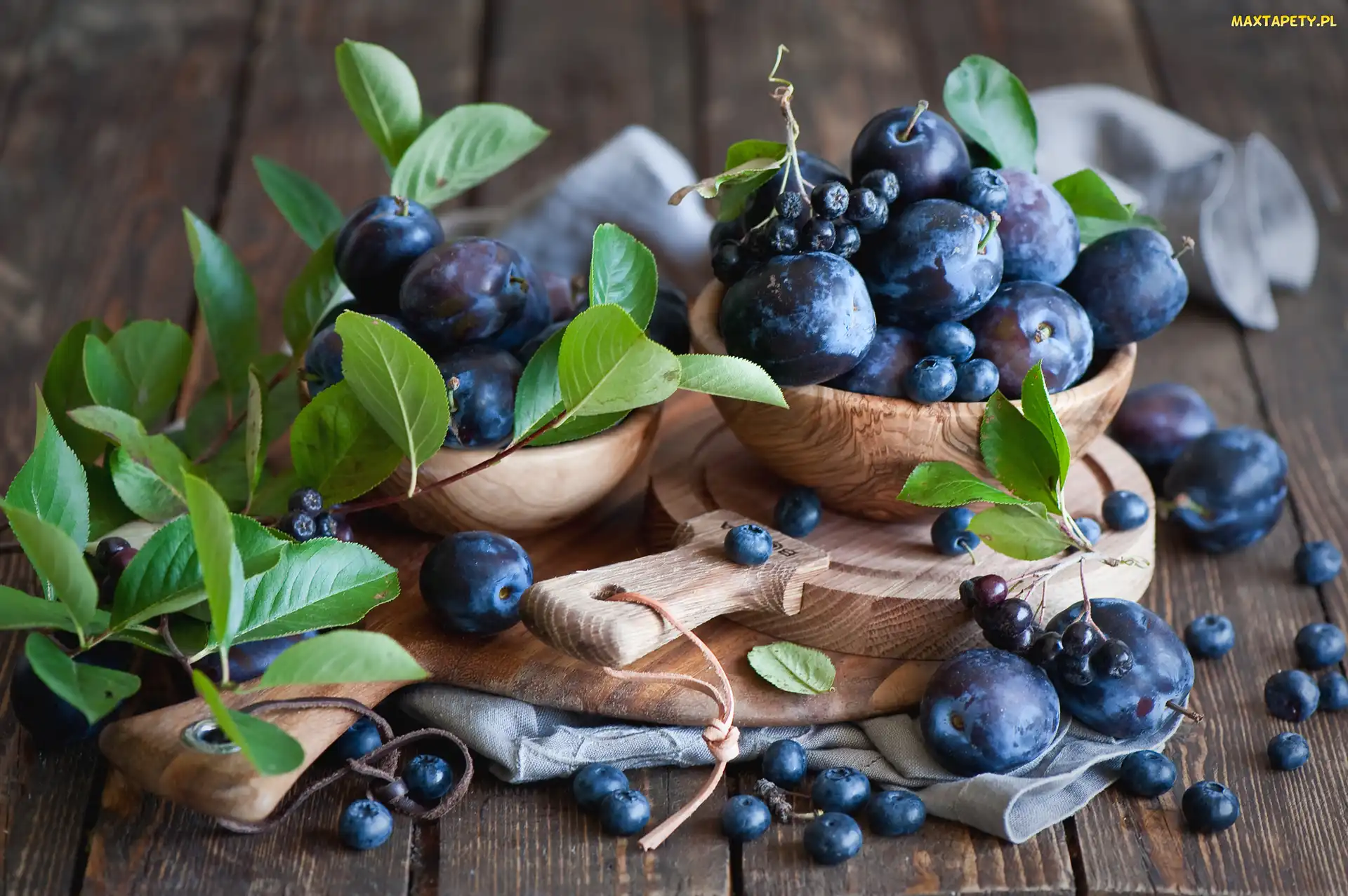 Deska, Miseczki, Śliwka, Kompozycje, Aronia, Borówki
