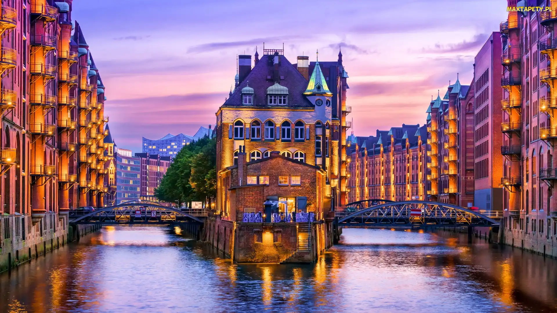 Niemcy, Hamburg, Zdjęcie miasta, Mosty, Domy, Rzeka