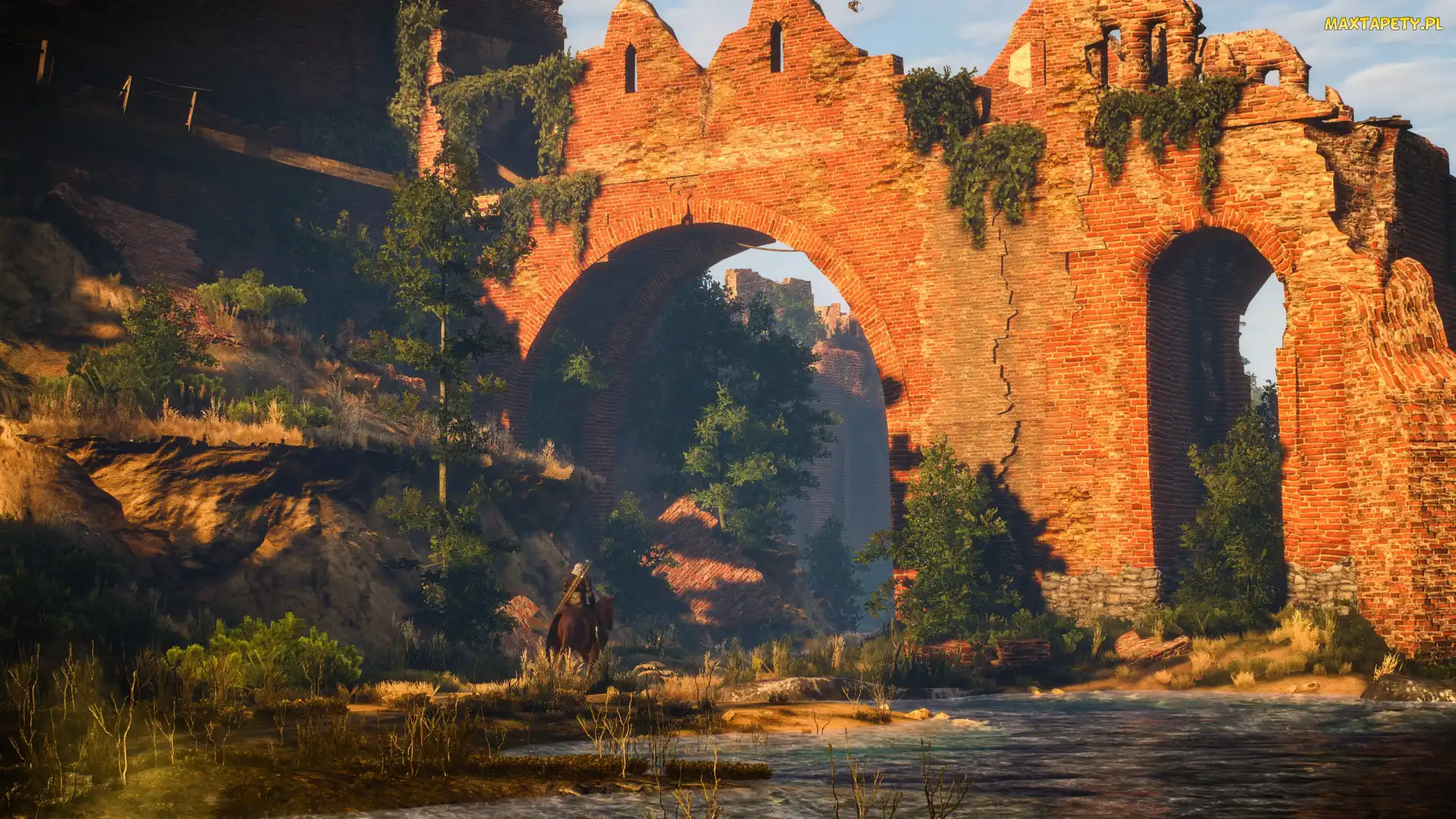 Wiedźmin 3 Dziki Gon, Ruiny, Koń, Geralt, The Witcher 3 Wild Hunt
