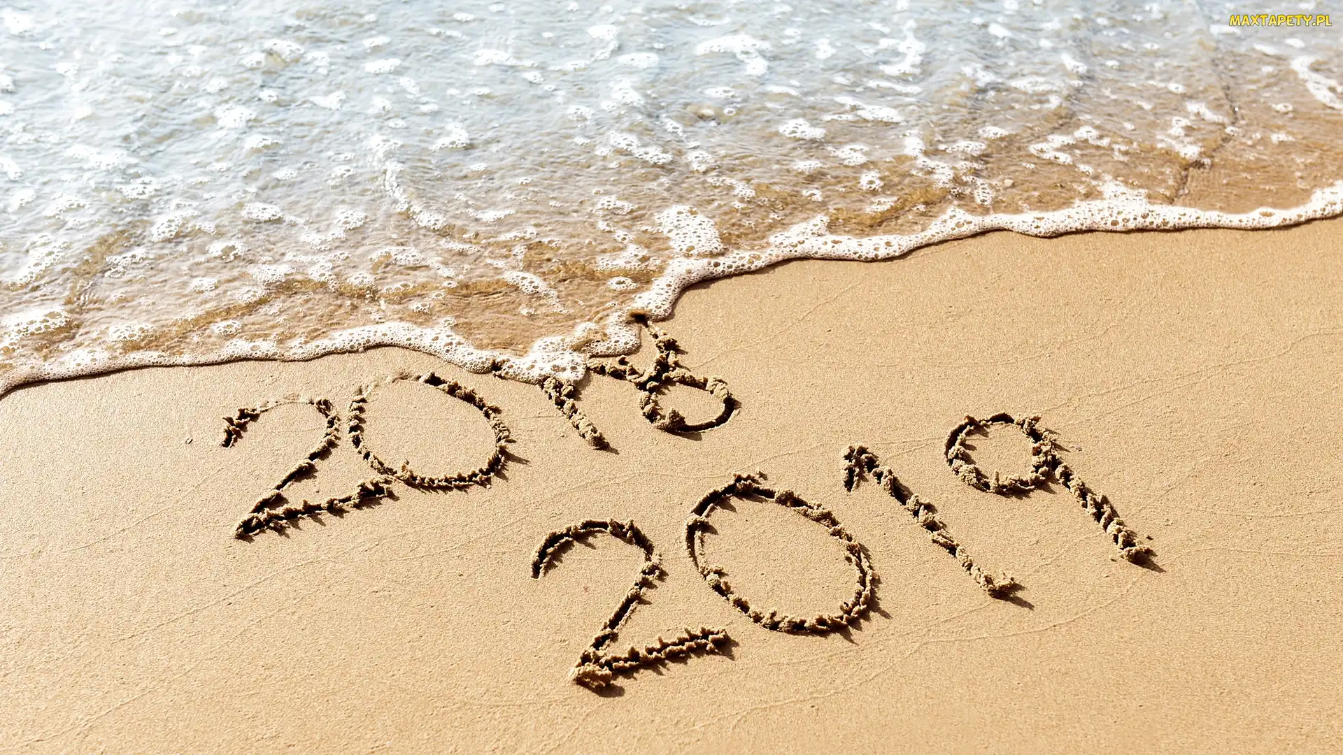 2018, Napis, Piasek, 2019, Fala, Plaża, Woda