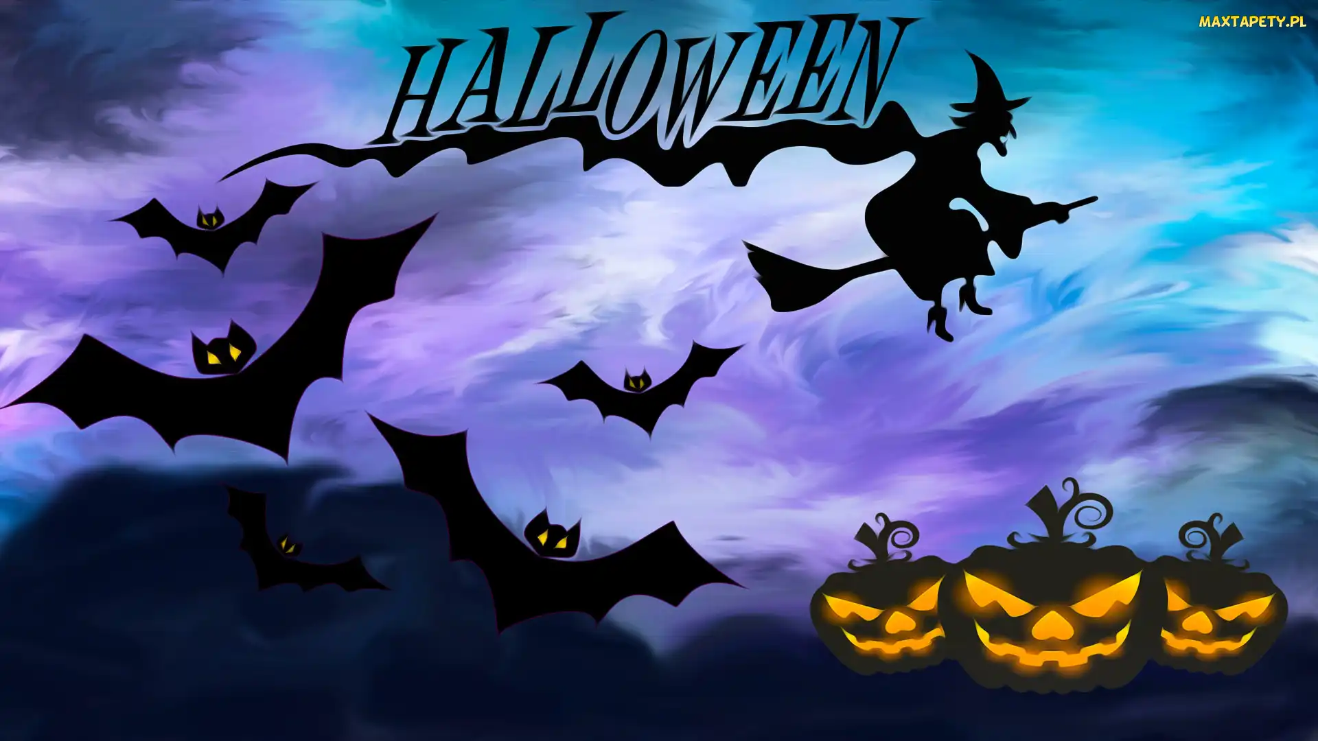 Grafika, Dynie, Halloween, Nietoperze