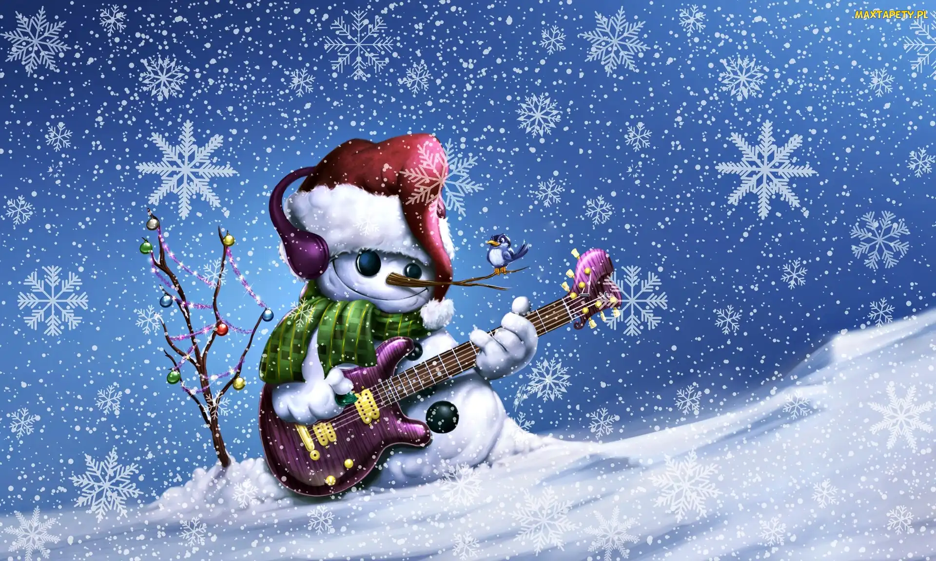 Święta, Gwiazdki, Bałwanek, Gitara