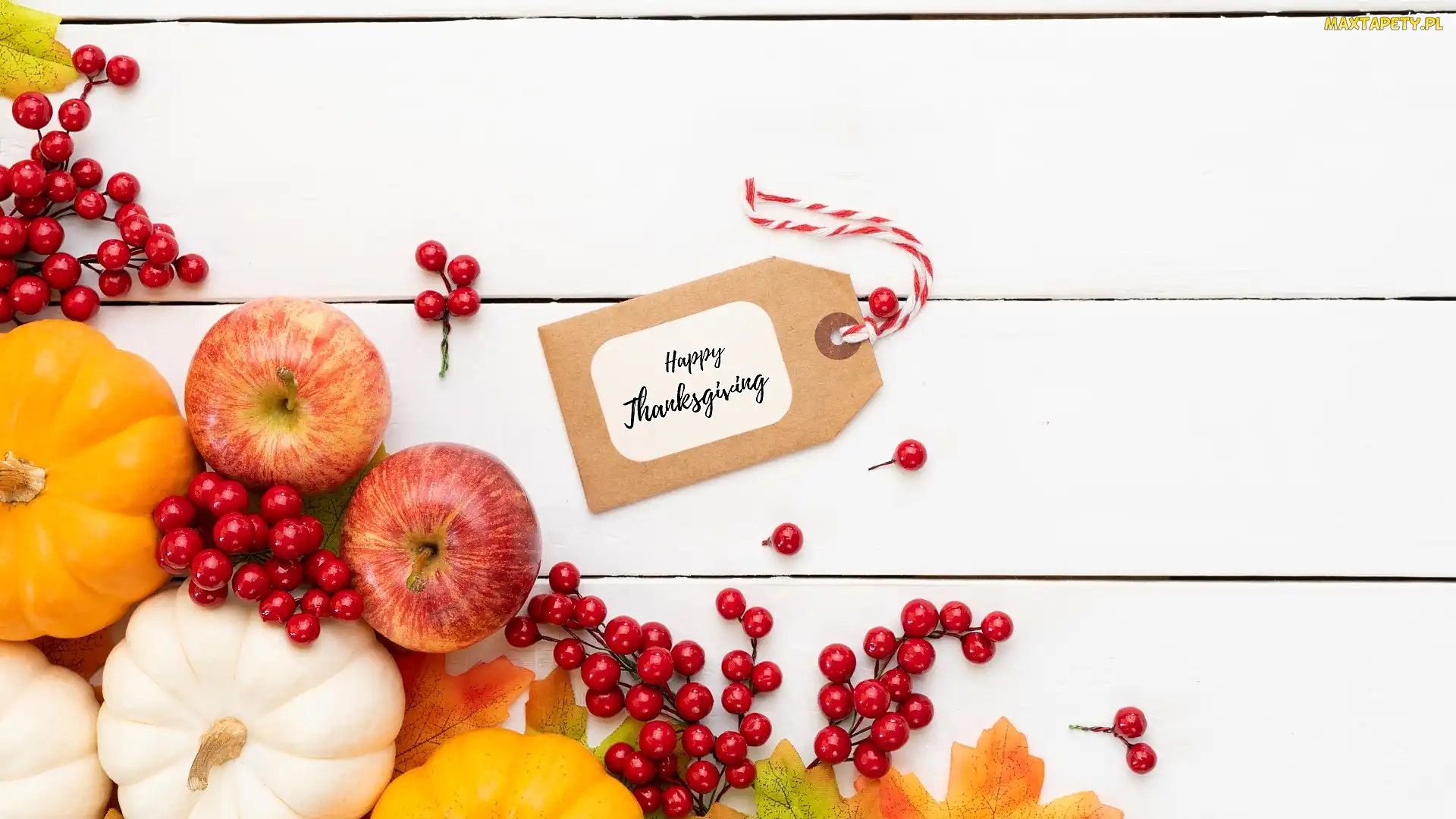 Dynie, Thanksgiving, Bilecik, Deski, Święto Dziękczynienia, Czerwone, Jabłka, Liście, Jagody