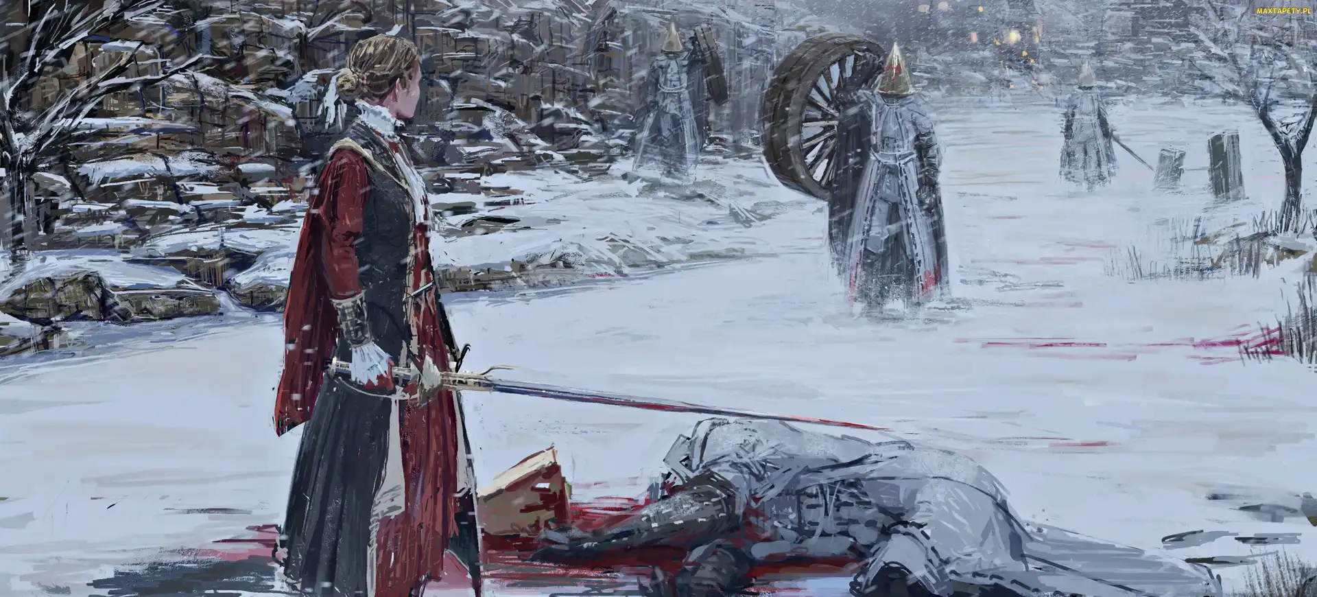 Zima, Wojownik, Bloodborne, Gra, Kobieta, Miecz