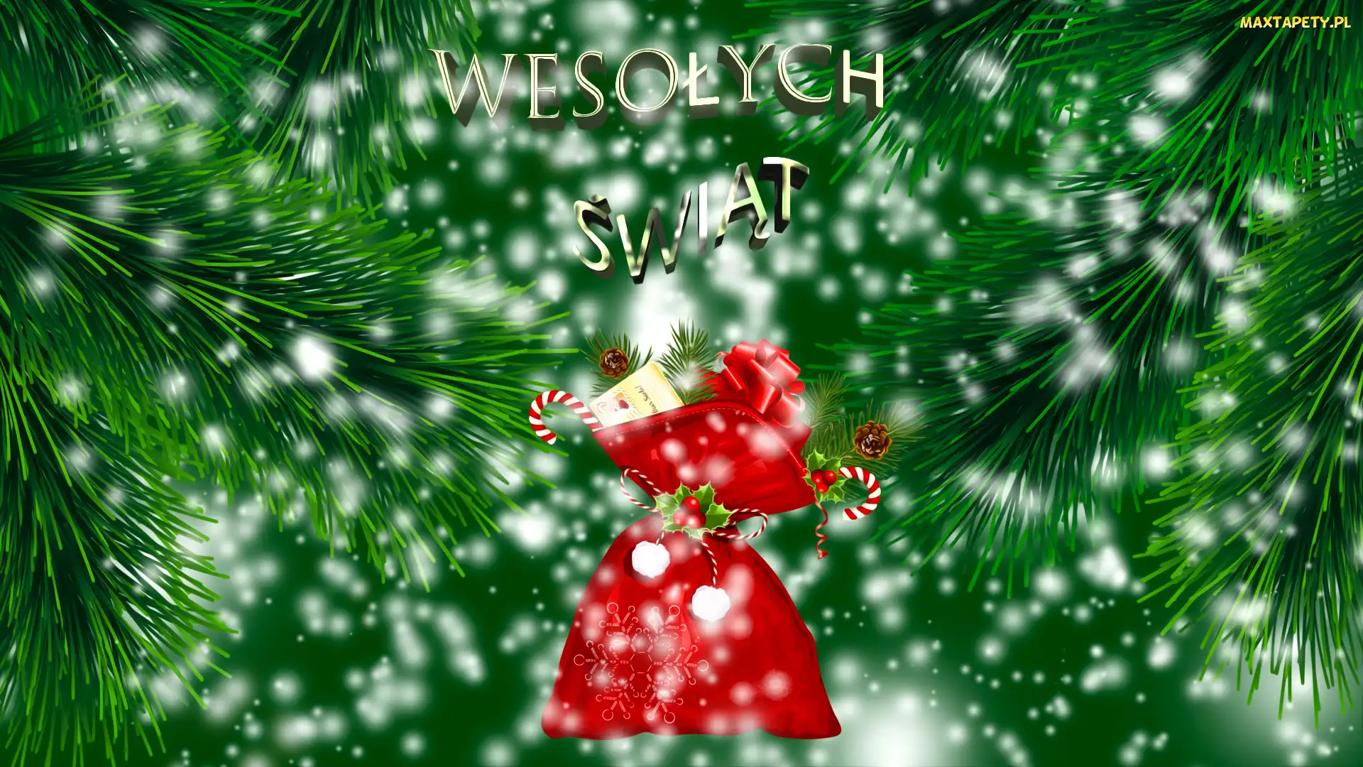 Wesołych Świąt, Napis, Prezenty, Worek, Gałązki, Śnieg