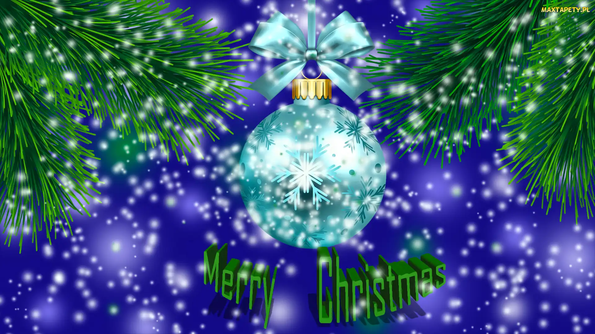 Merry Christmas, Napis, Gałązki, Bombka