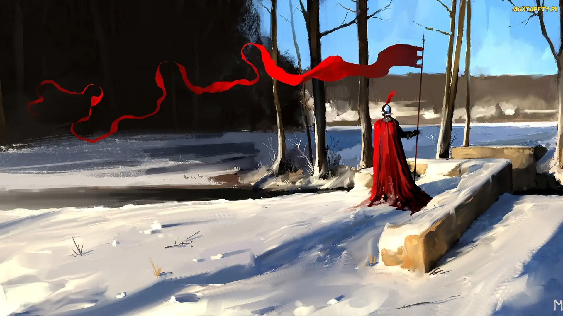 Rycerz, Chorągiew, Peleryna, Czerwona, Digital Art