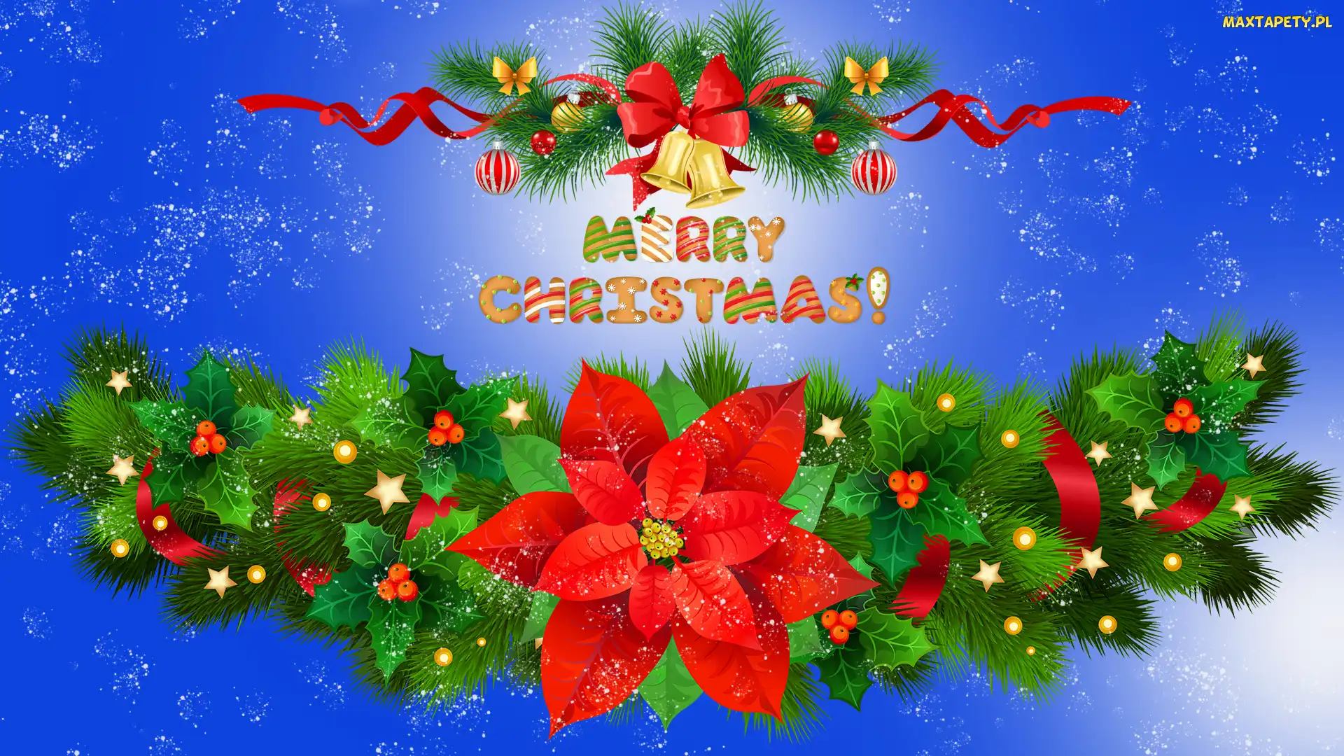 Girlanda, Gałązki, Świąteczna, Bombki, Napis, Gwiazda betlejemska, Merry Christmas, Grafika