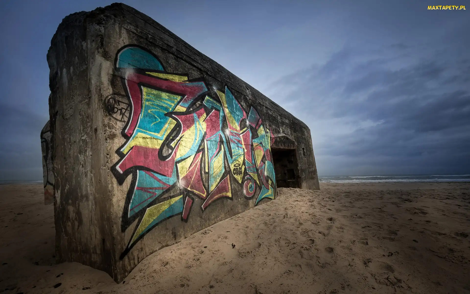 Morze, Graffiti, Betonowy, Plaża, Blok, Ściana