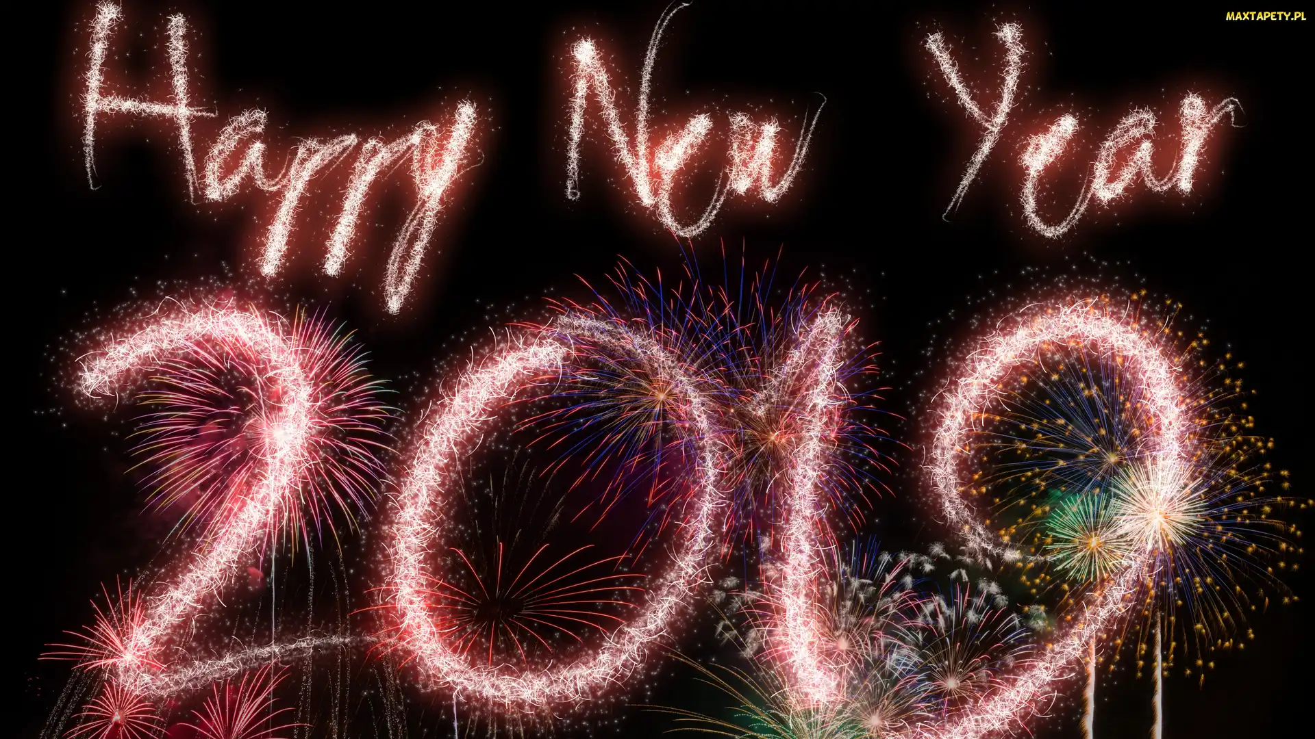 2019, Fajerwerki, Happy New Year, Napis, Nowy Rok
