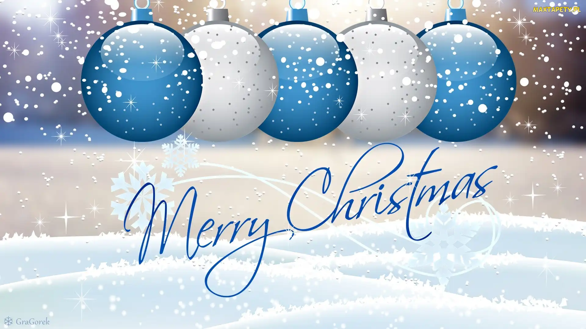 Białe, Bombki, Śnieg, Zima, Grafika, Merry Christmas, Życzenia, Boże Narodzenie, Niebieskie