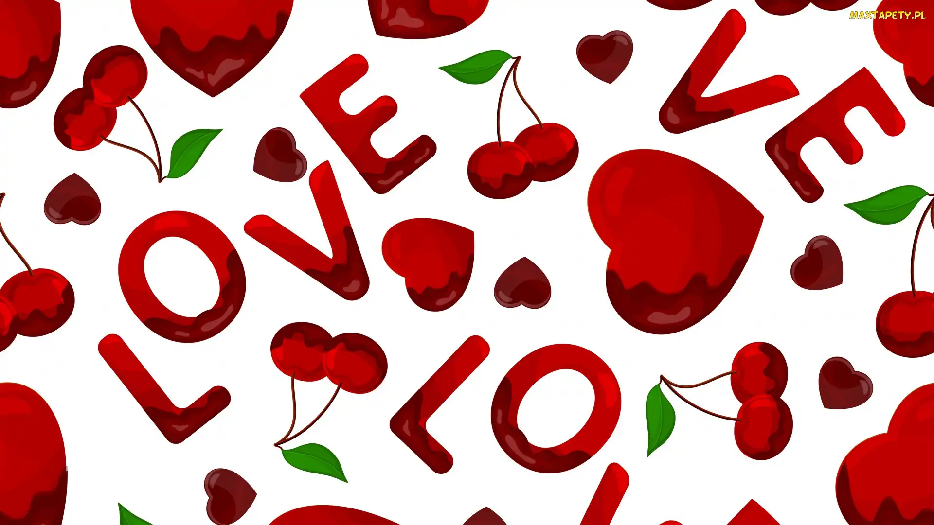 Wiśnie, Love, Napis, Miłość, Serca