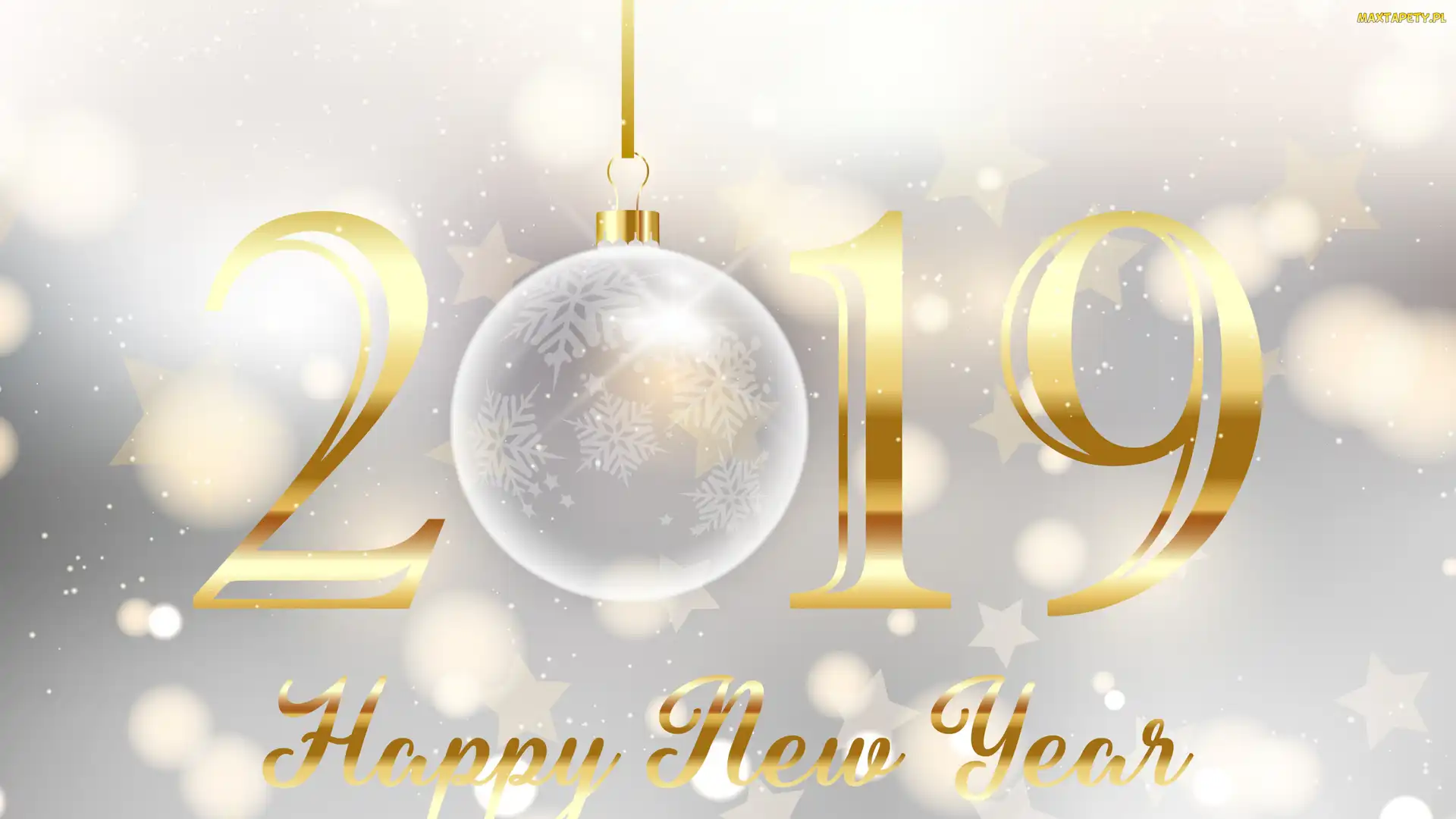 Nowy Rok, 2019, Gwiazdki, Happy New Year, Bombka, Napis