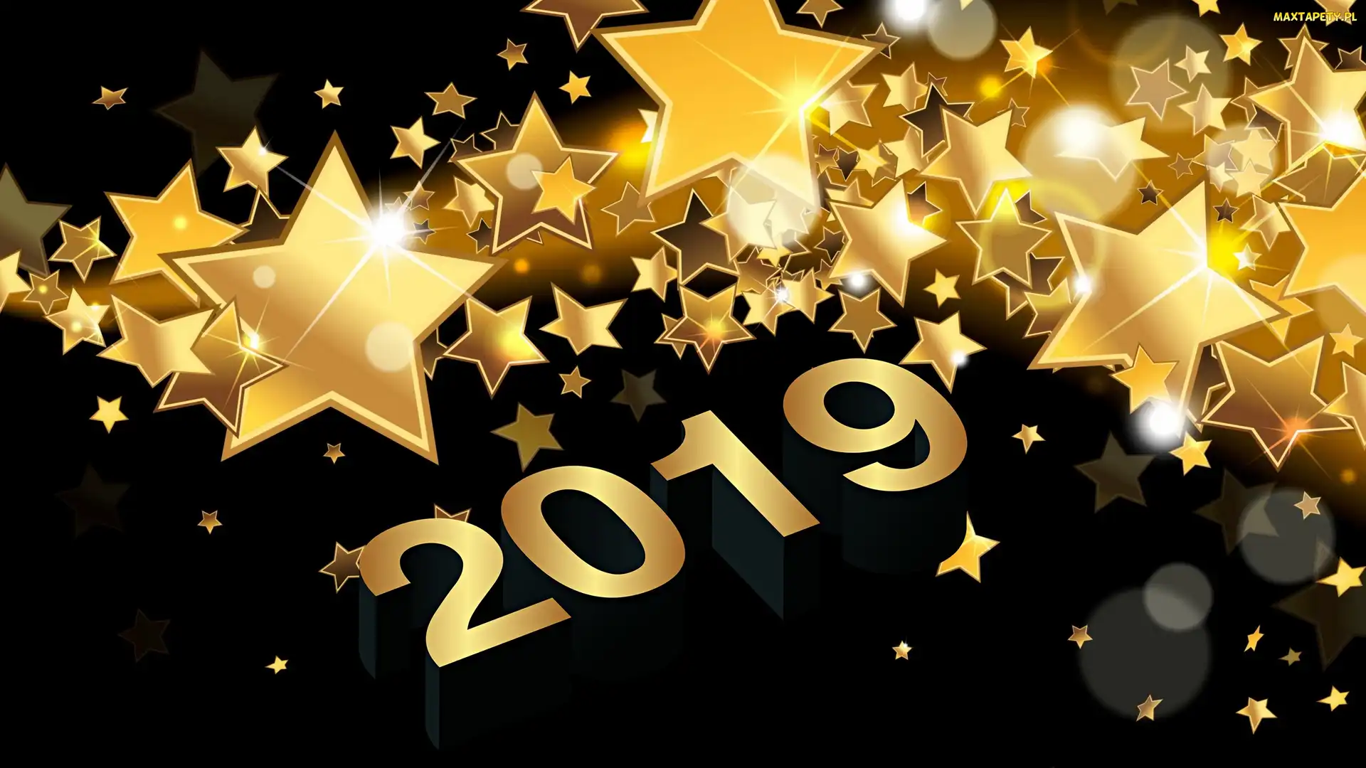 2019, Grafika, Gwiazdy, Złote, Nowy Rok