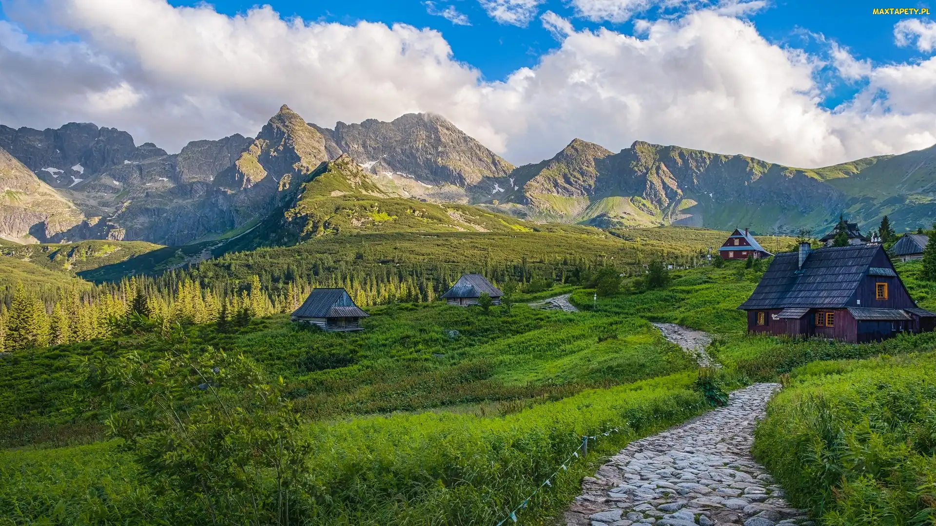 Królowe Rówienki, Drewniane, Hala Gąsienicowa, Góry Tatry, Zakopane, Droga, Polska, Domki