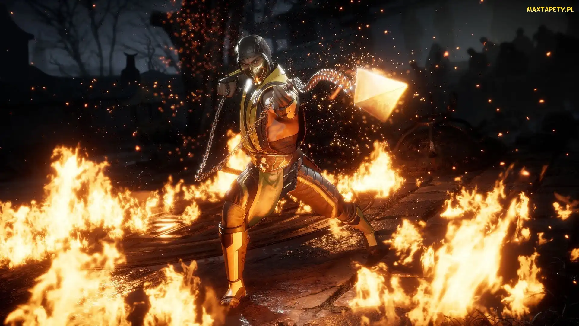 Mortal Kombat 11, Płomienie, Postać, Gra, Scorpion