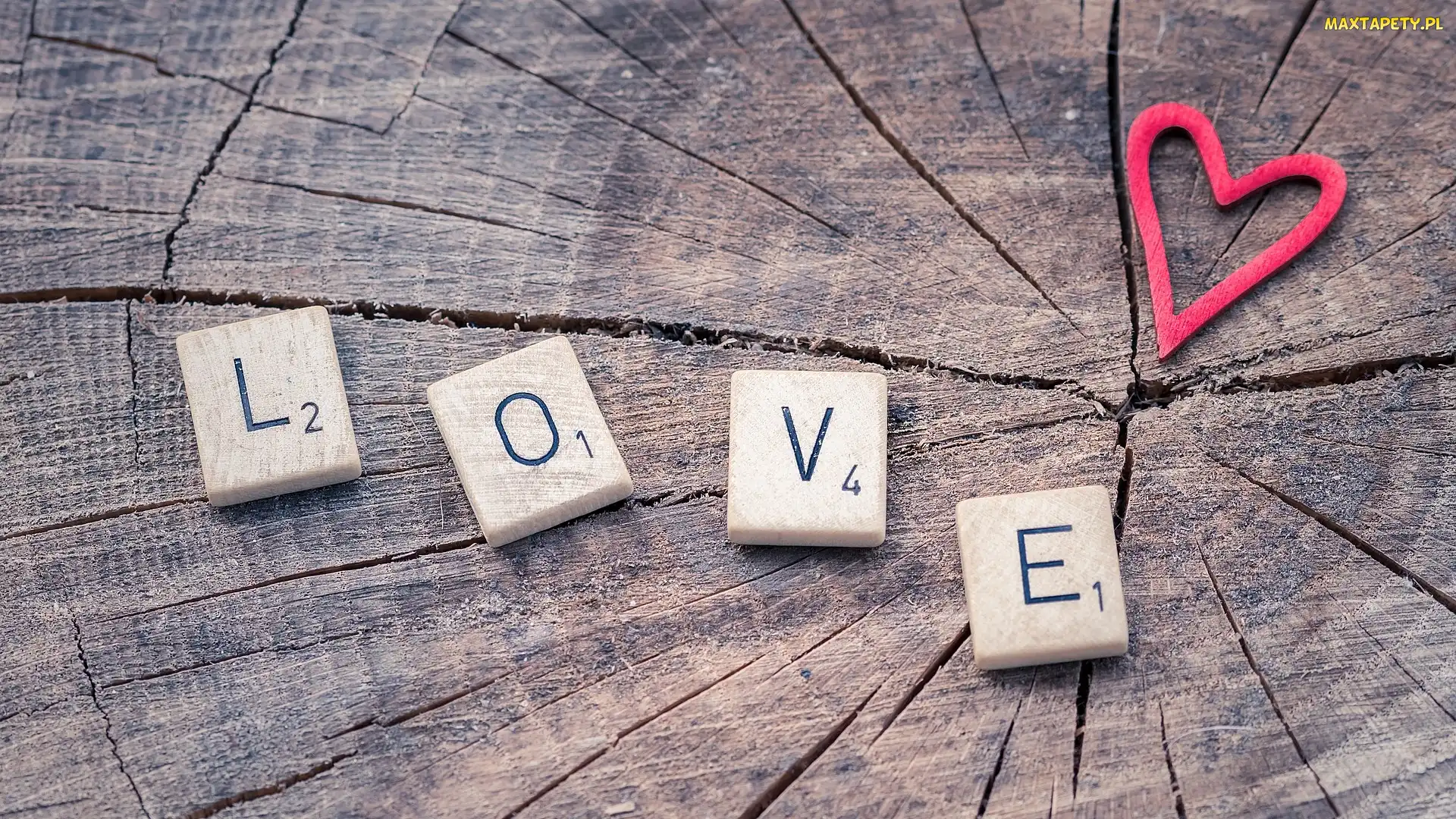 Napis, Drewno, Serce, Love, Scrabble