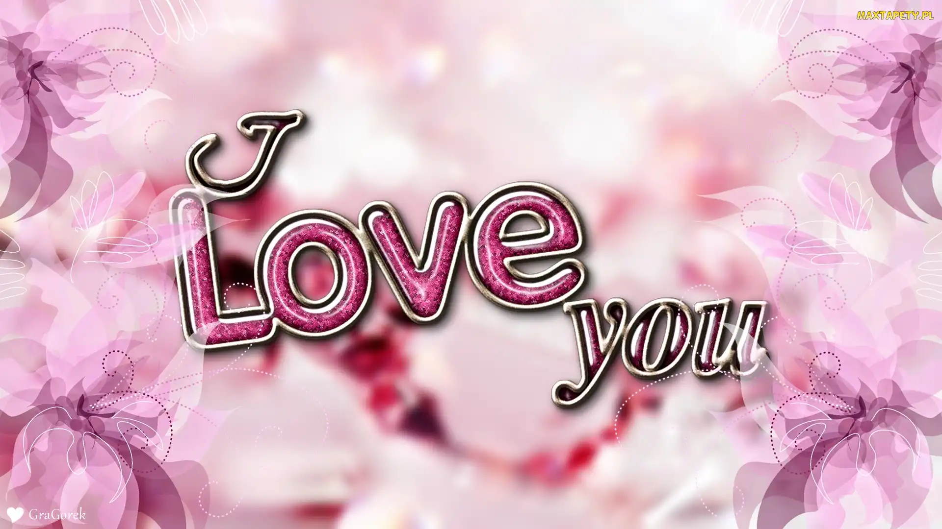 Grafika, Kwiaty, Napis, I Love You