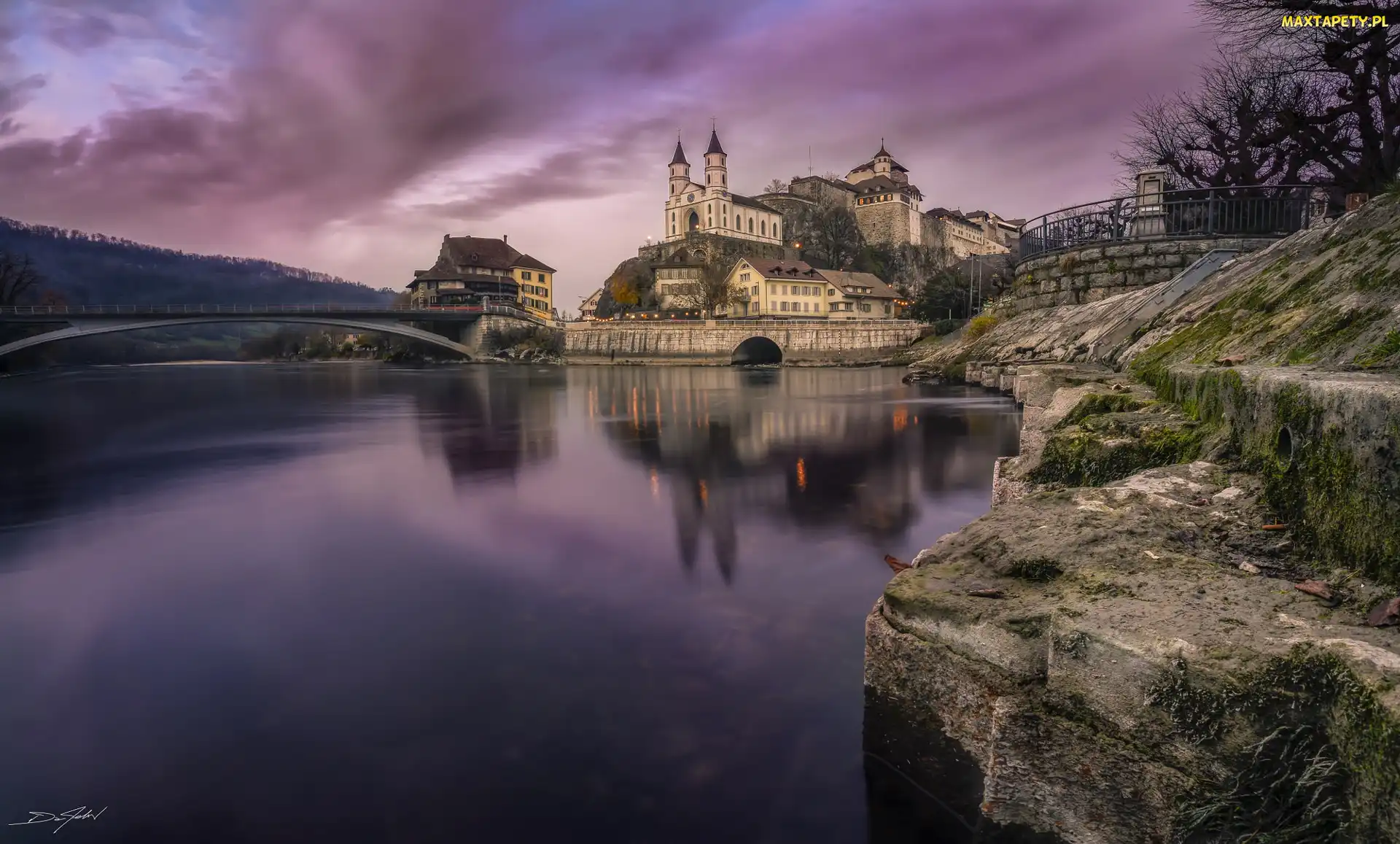 Szwajcaria, Kanton Argowia, Rzeka Aare, Zamek Aarburg, Most, Aarburg