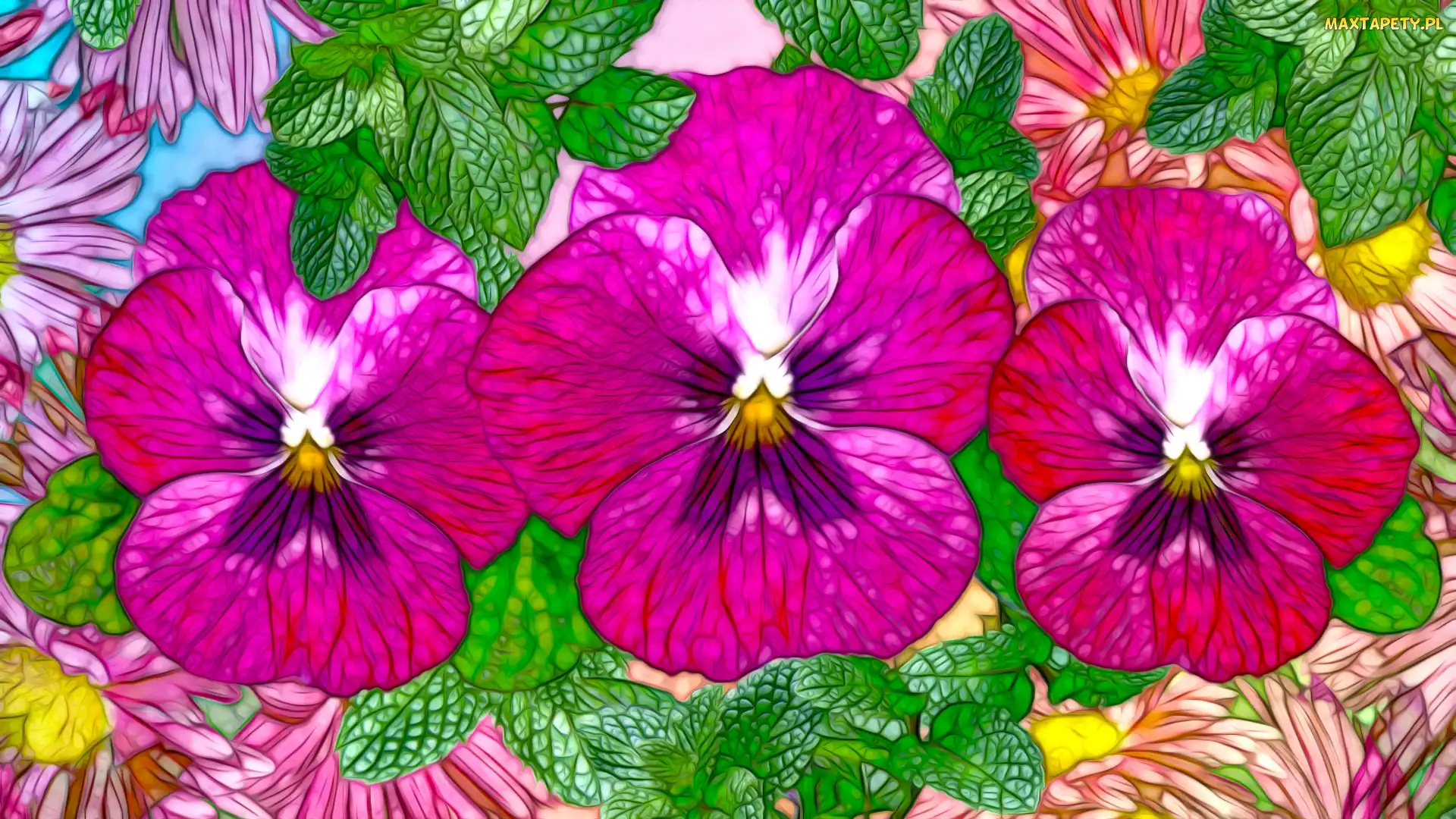 Listki, Fractalius, Grafika, Bratki, Kwiaty