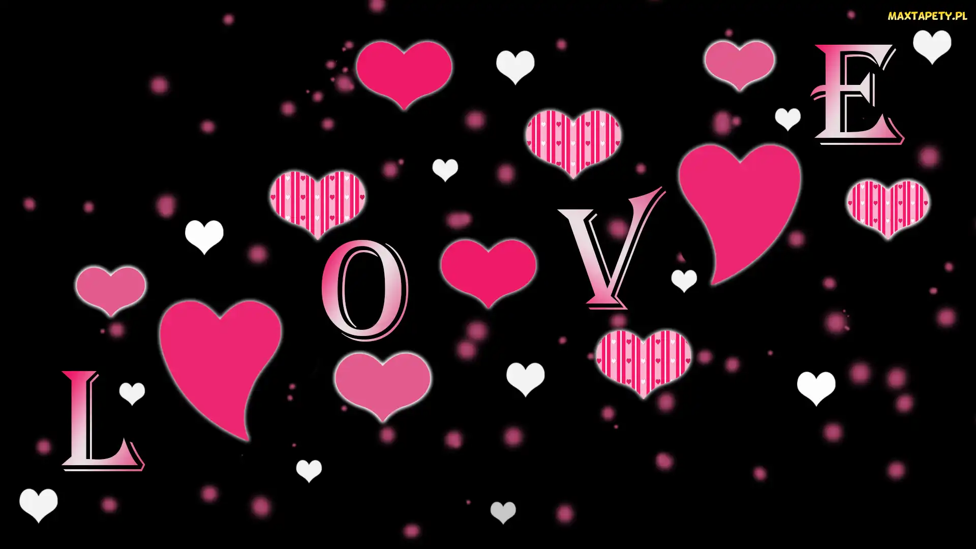 Love, Napis, Różowe, Serduszka