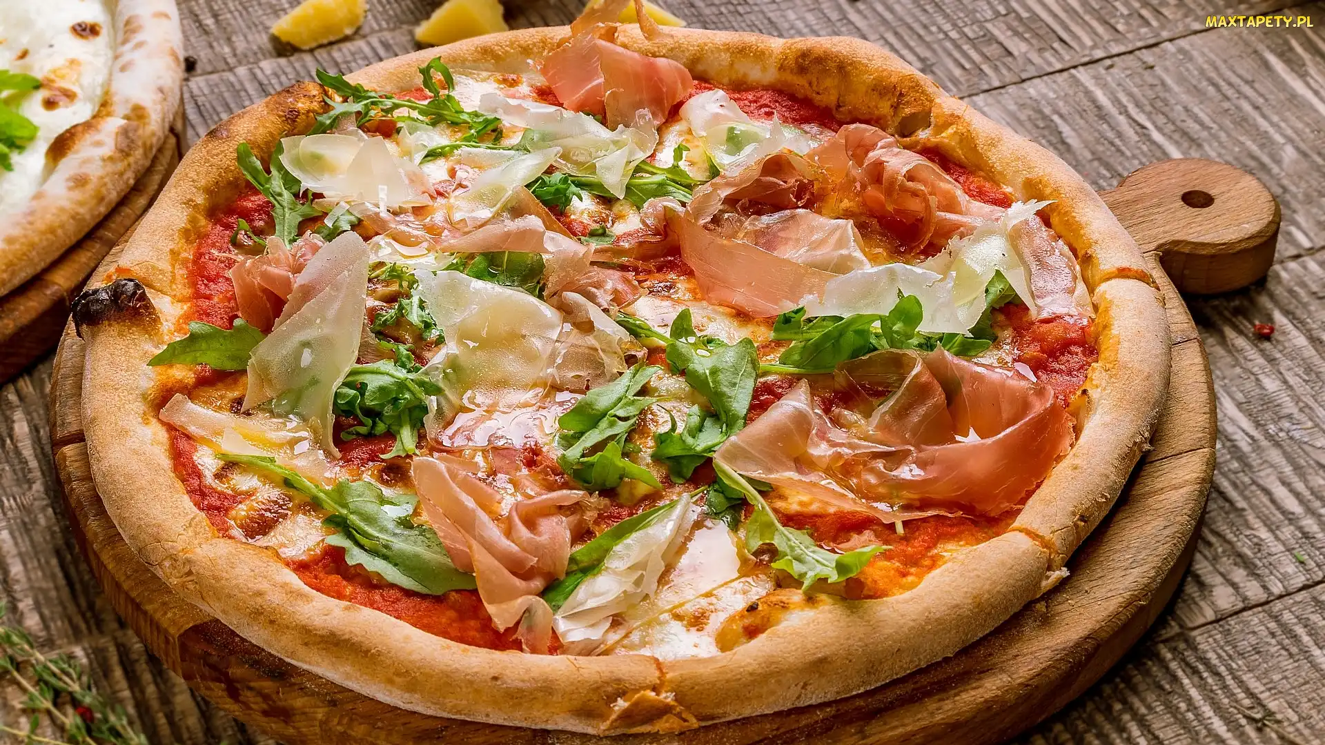 Pizza, Deska, Szynka parmeńska, Rukola, Ser