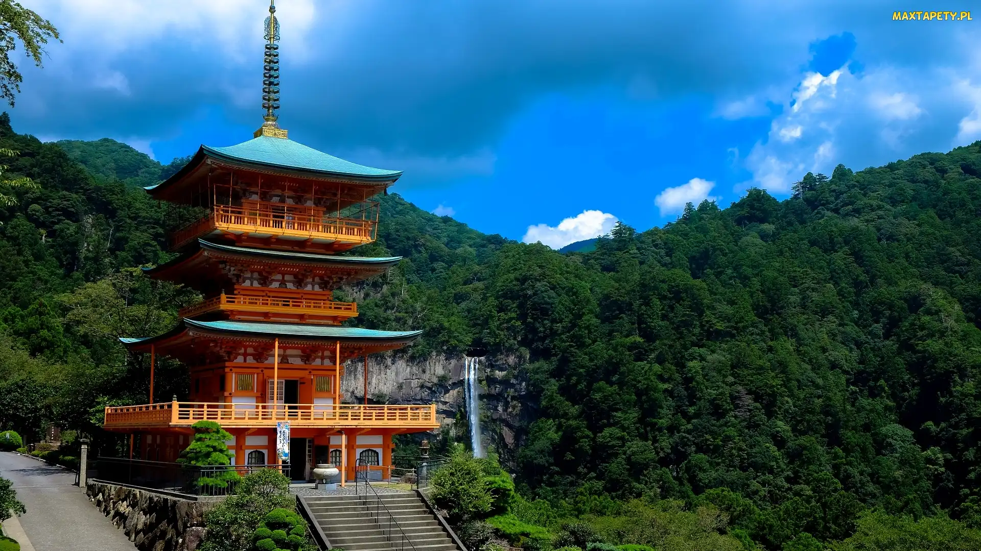 Las, Kumano Nachi Taisha, Świątynia, Japonia, Wodospad Nachi, Wzgórza, Miejscowość Wakayama, Drzewa