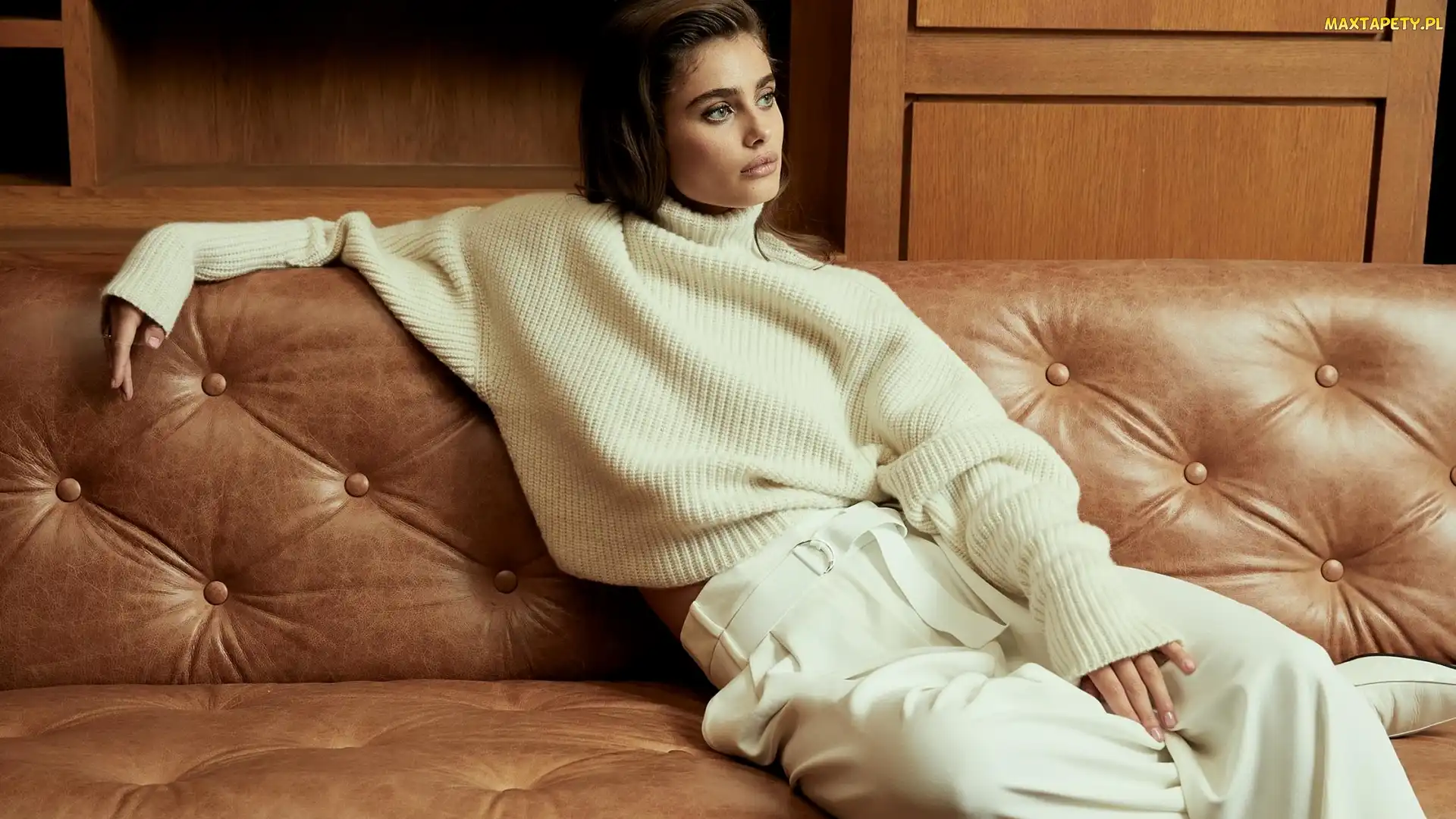 Spodnie, Golf, Modelka, Kobieta, Taylor Marie Hill, Kremowy